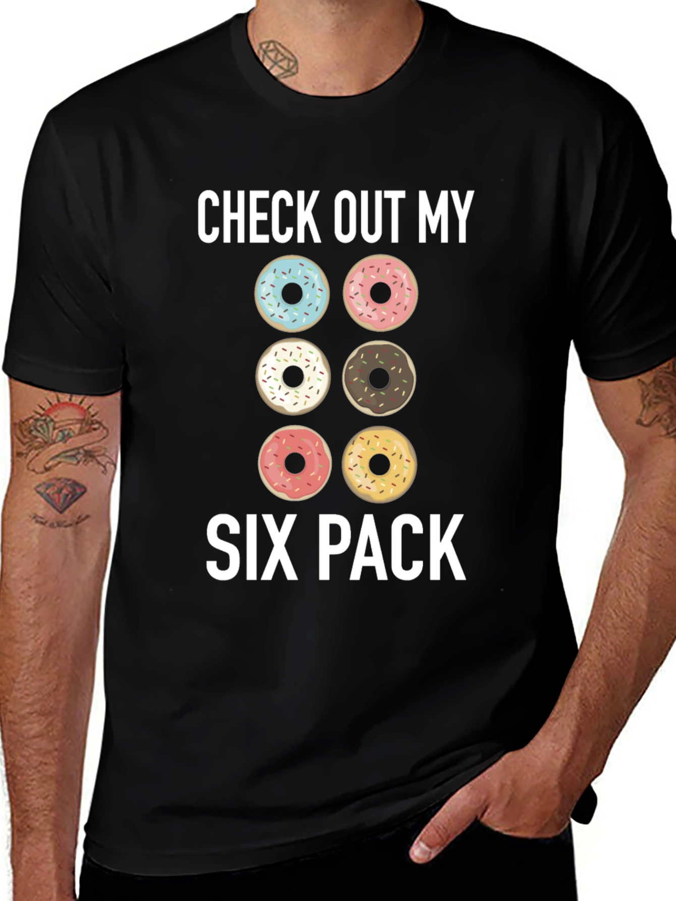 Variant 3 of Donut Six Pack Graphic T-Shirt - Funny Gym Tee