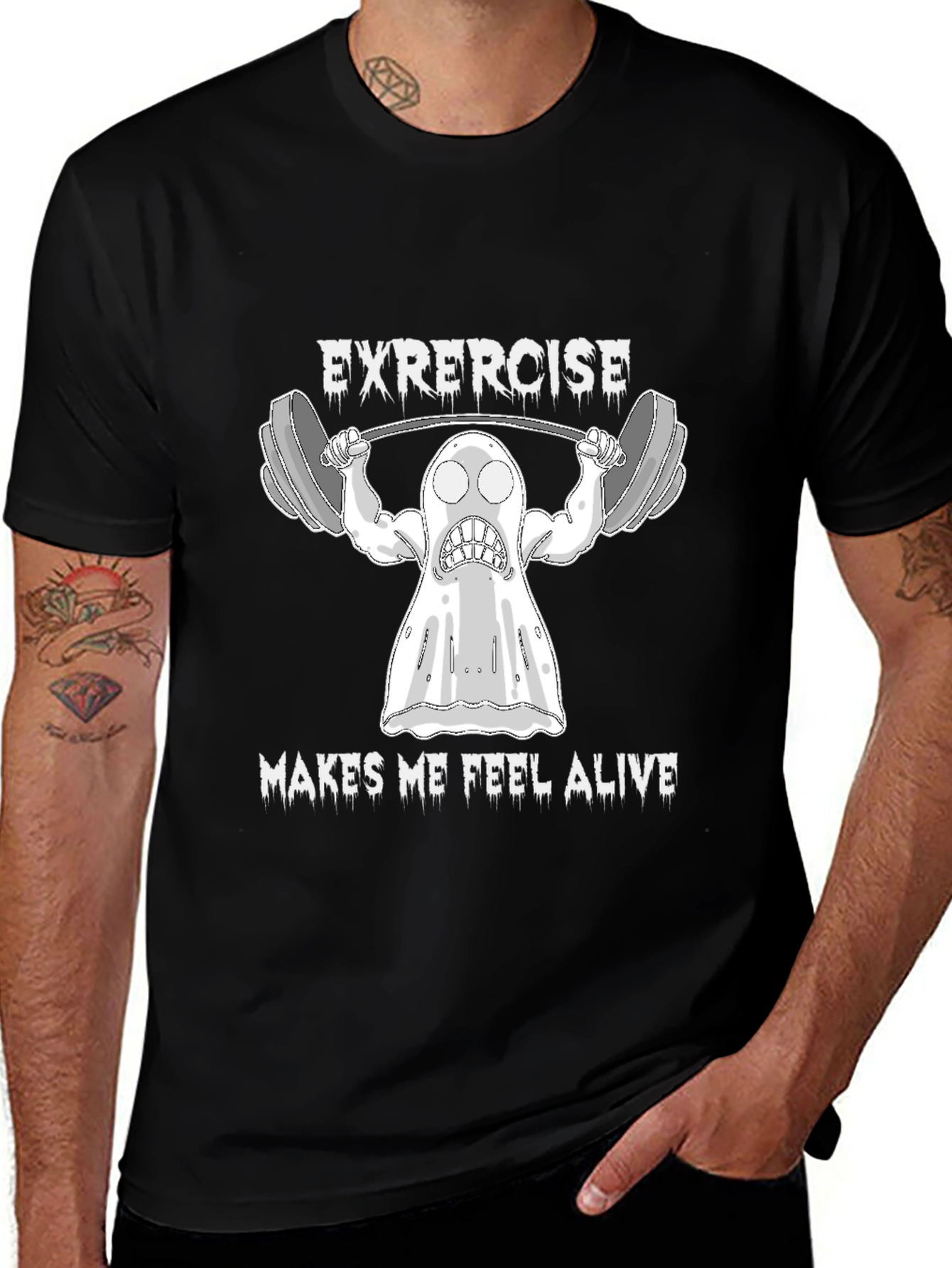 Variant 25 of Exercise Ghost Graphic T-Shirt - Funny Workout Tee