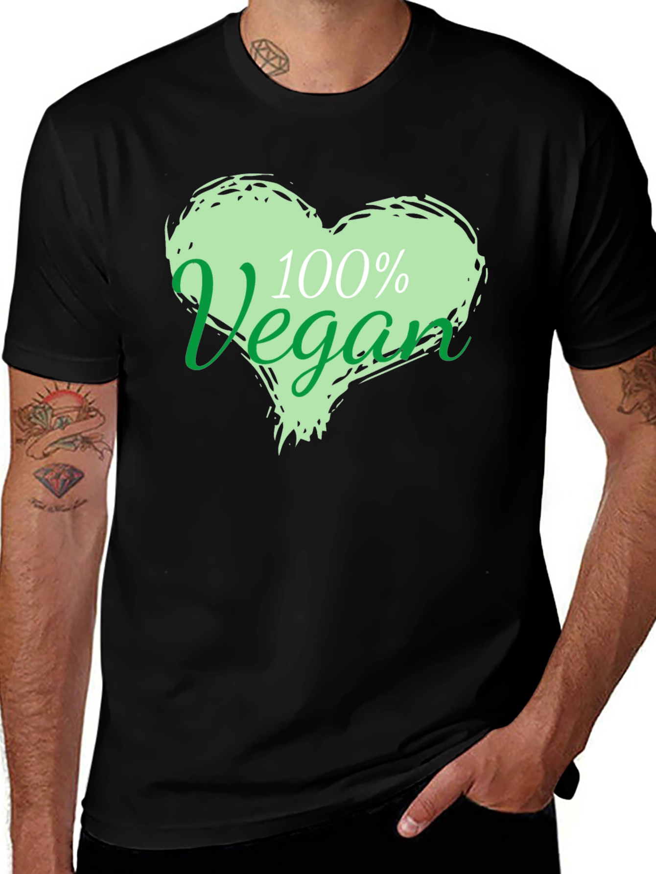 Variant 21 of 100% Vegan Heart Graphic Black T-Shirt