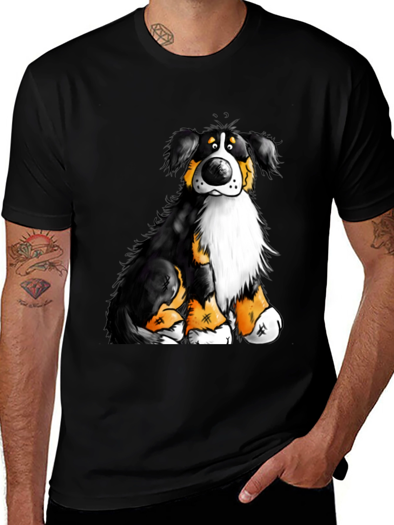 Variant 2 of Cartoon Dog Graphic T-Shirt - Black