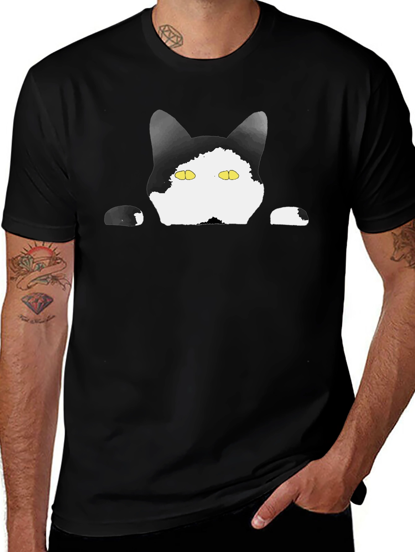 Variant 2 of Peek-a-Boo Cat Graphic Tee - Black T-Shirt