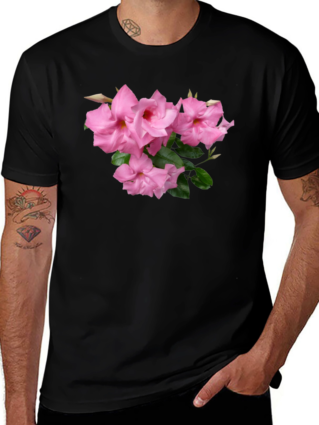 Variant 18 of Floral Pink Blossom Graphic Black T-Shirt