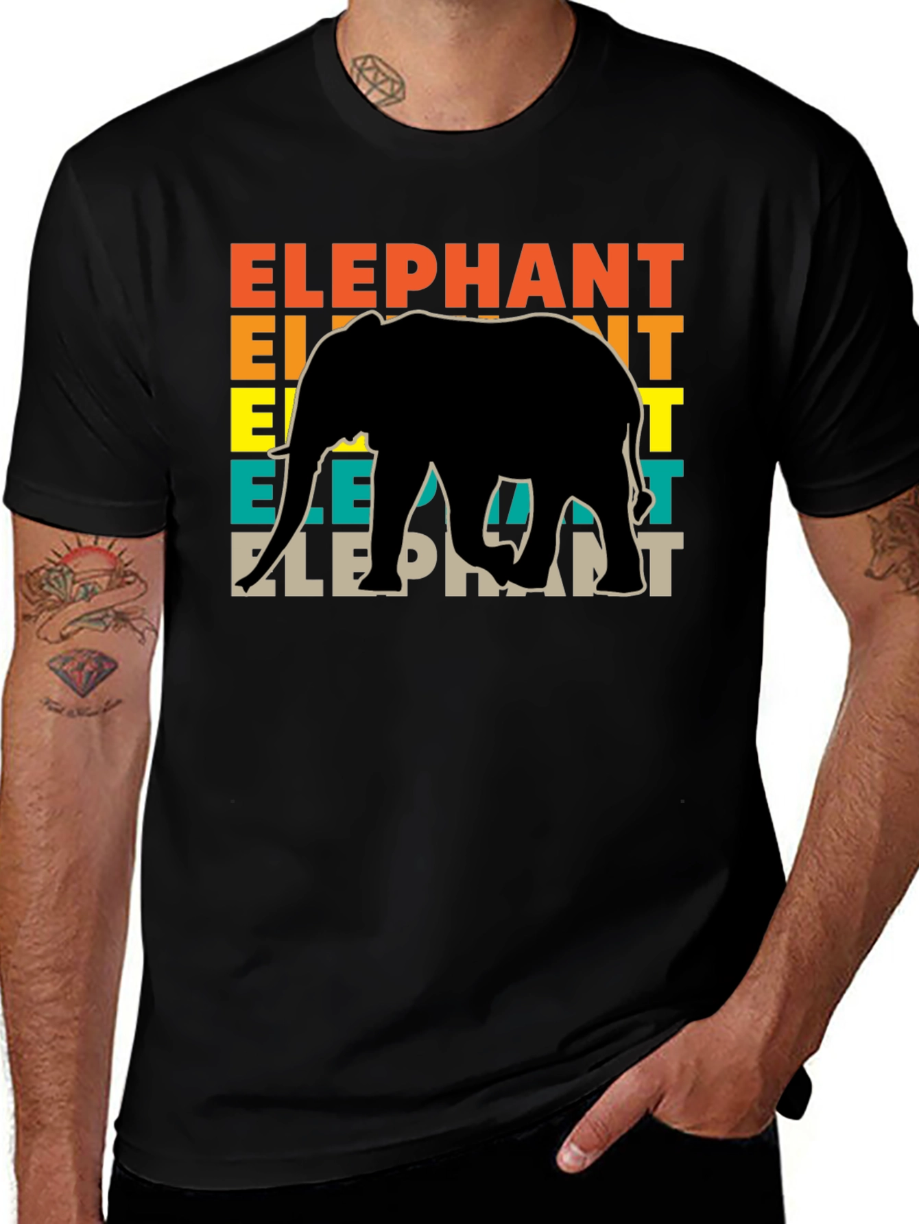 Variant 20 of Retro Elephant Graphic Tee - Black