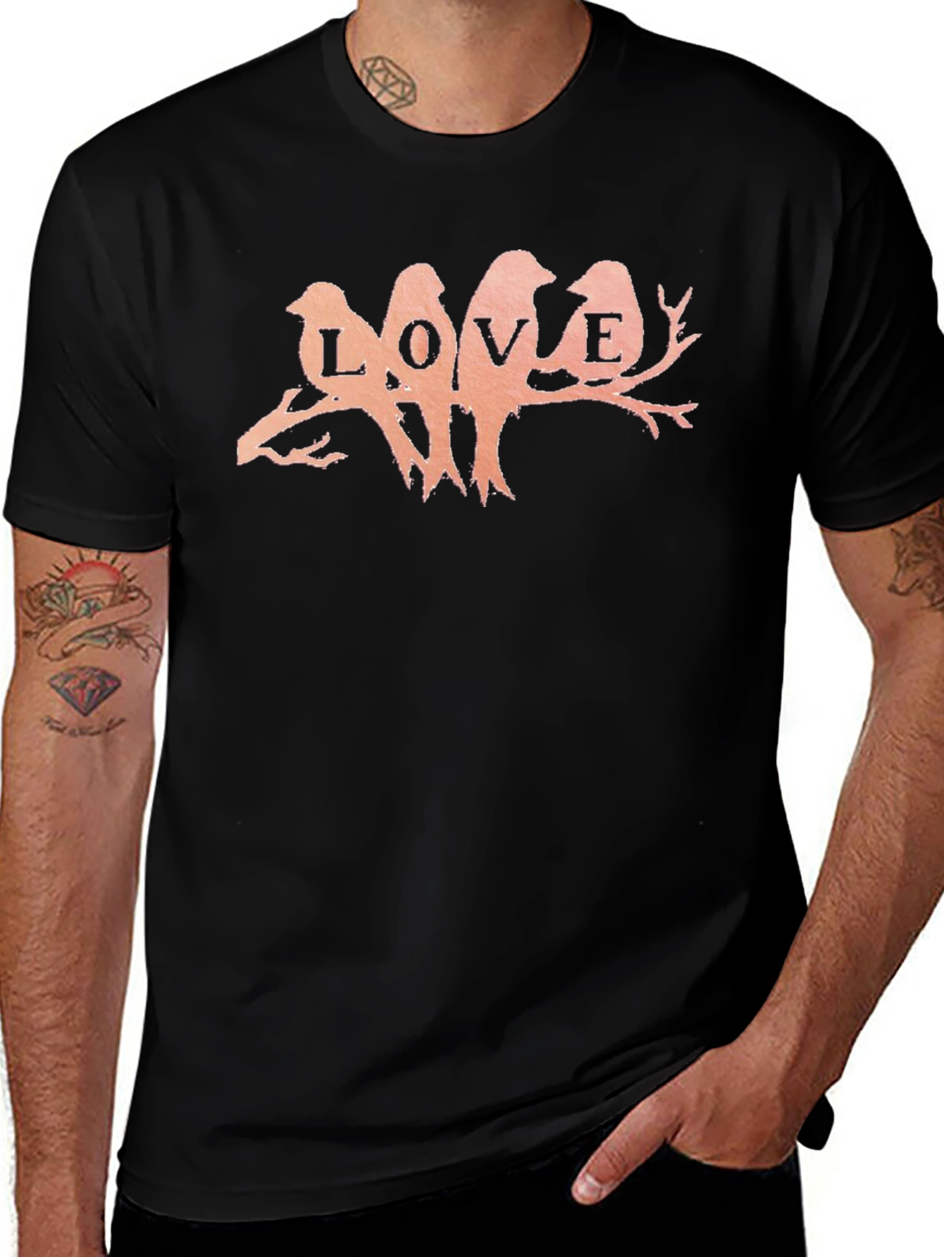 Variant 10 of Love Birds Graphic Tee - Men's Black T-Shirt