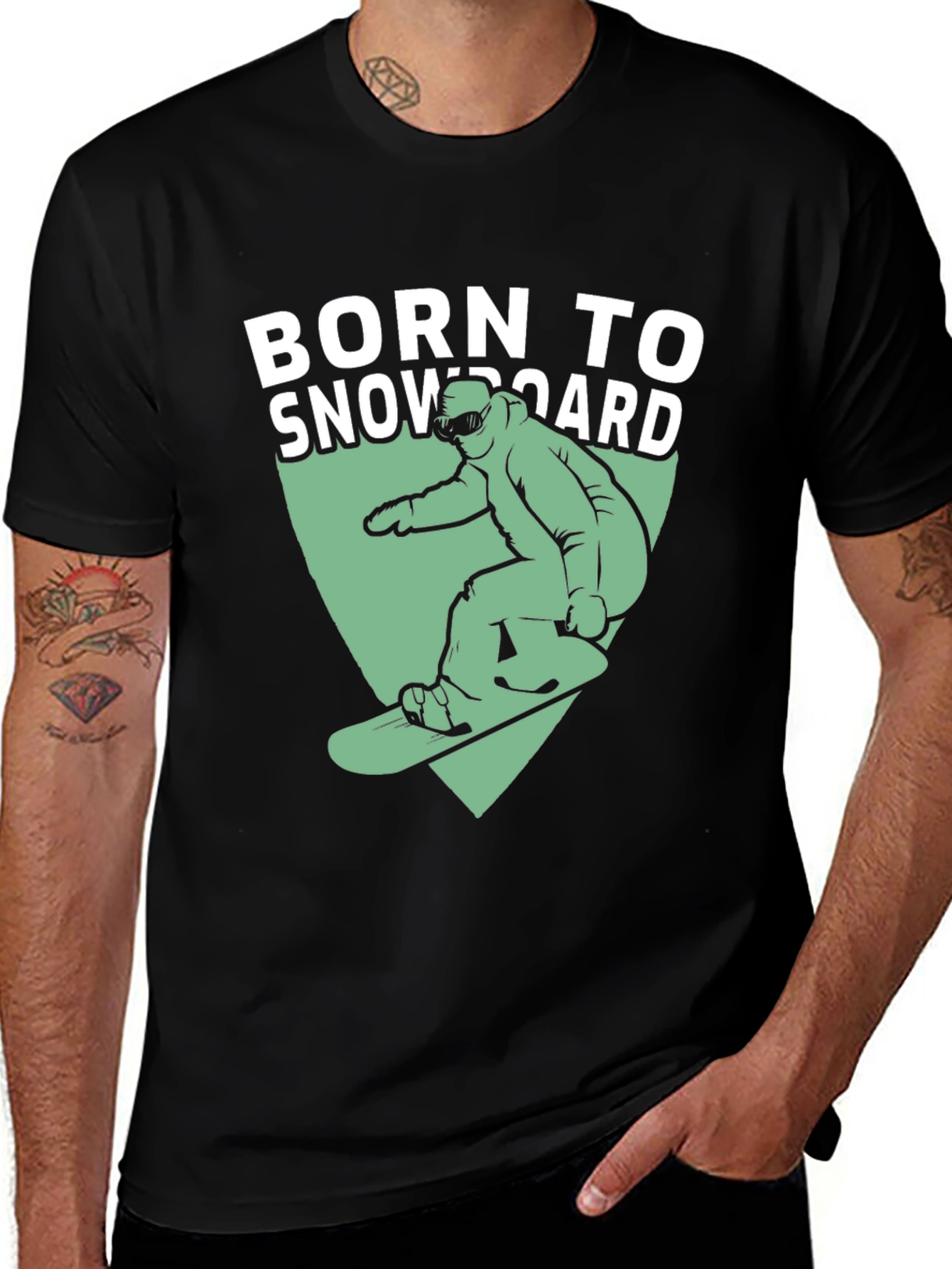 Variant 18 of Born To Snowboard Graphic Tee - Black Cotton T-Shirt