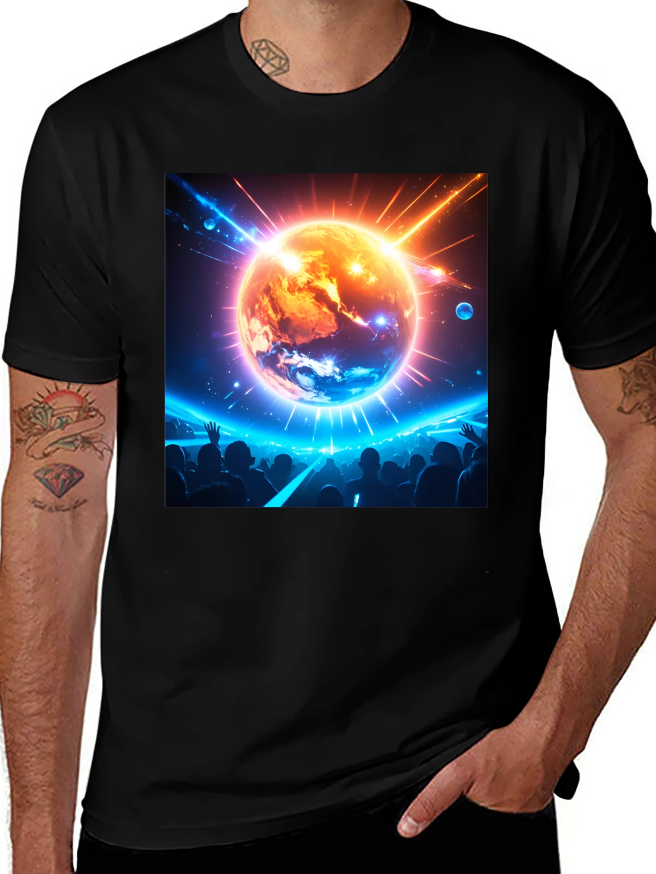 Sci-Fi Planet Collision Graphic T-Shirt