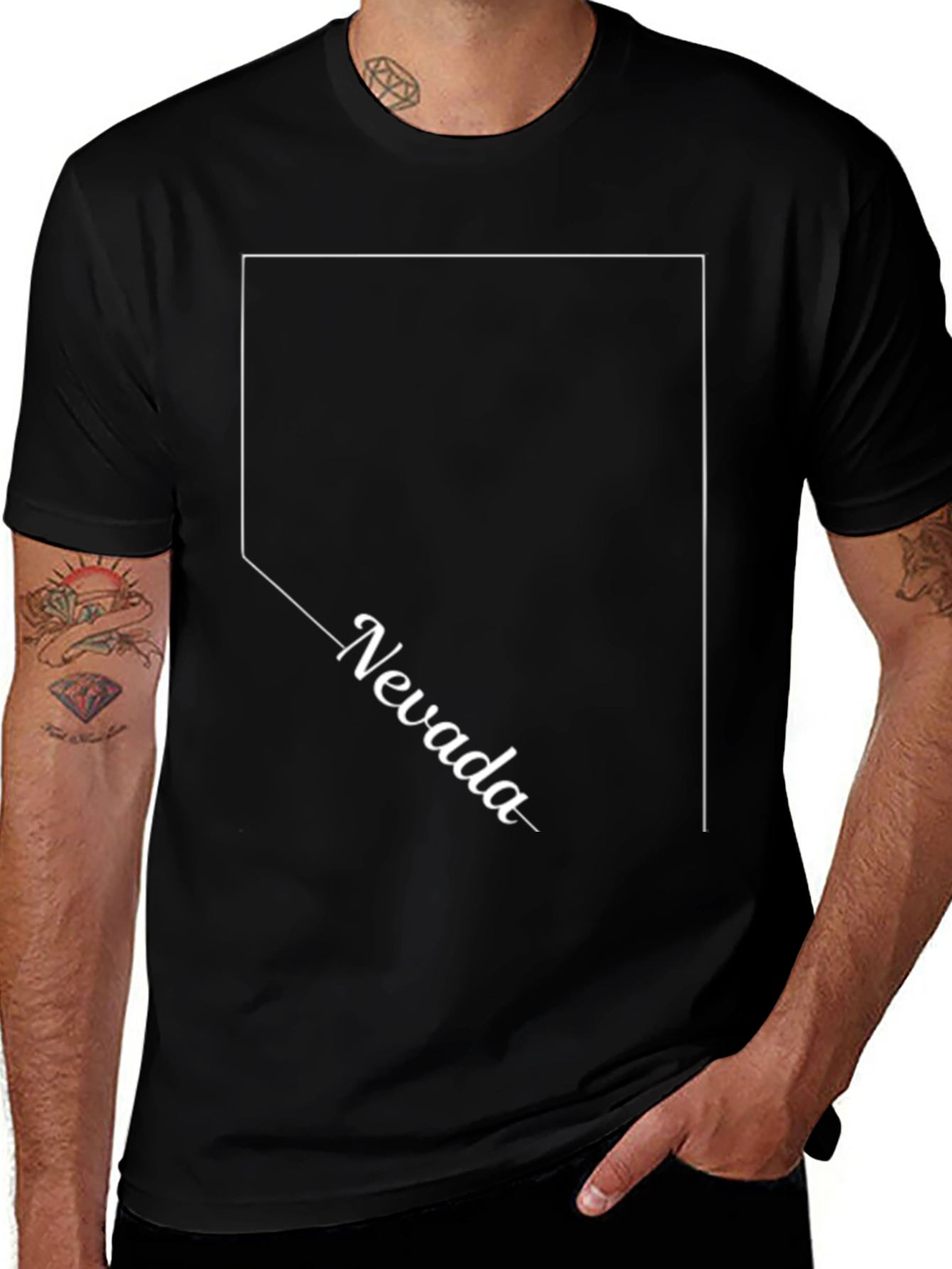Nevada State Outline T-Shirt - Black