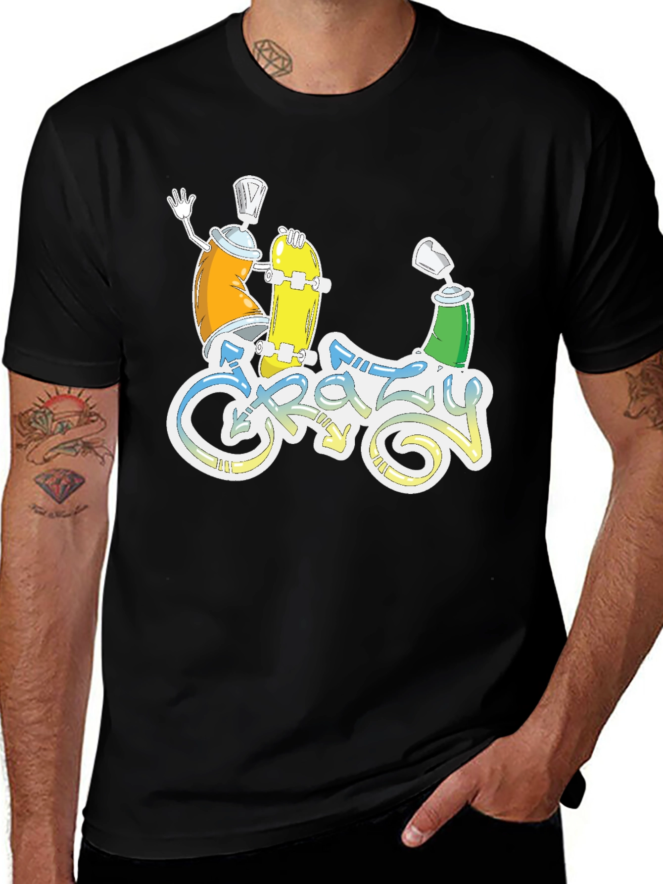 Variant 21 of Crazy Graphic Tee - Skateboarding Spray Paint Art T-Shirt