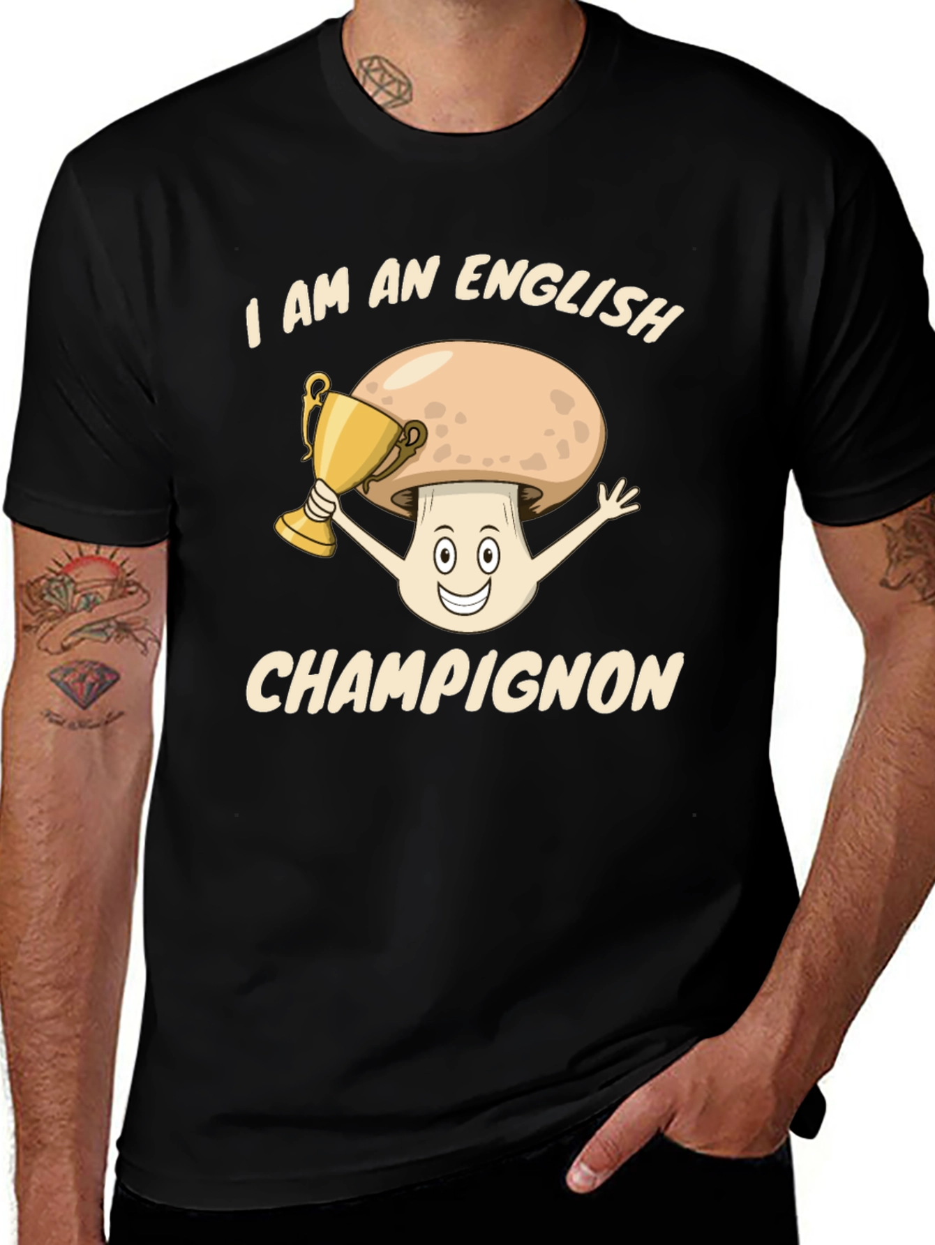 Variant 23 of English Champignon T-Shirt - Funny Mushroom Pun Tee