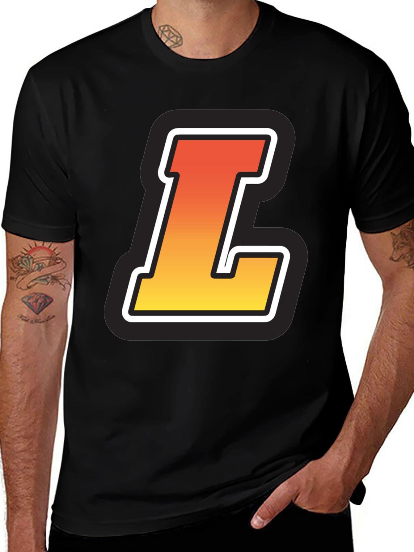 Letter L Gradient Graphic T-Shirt - Black