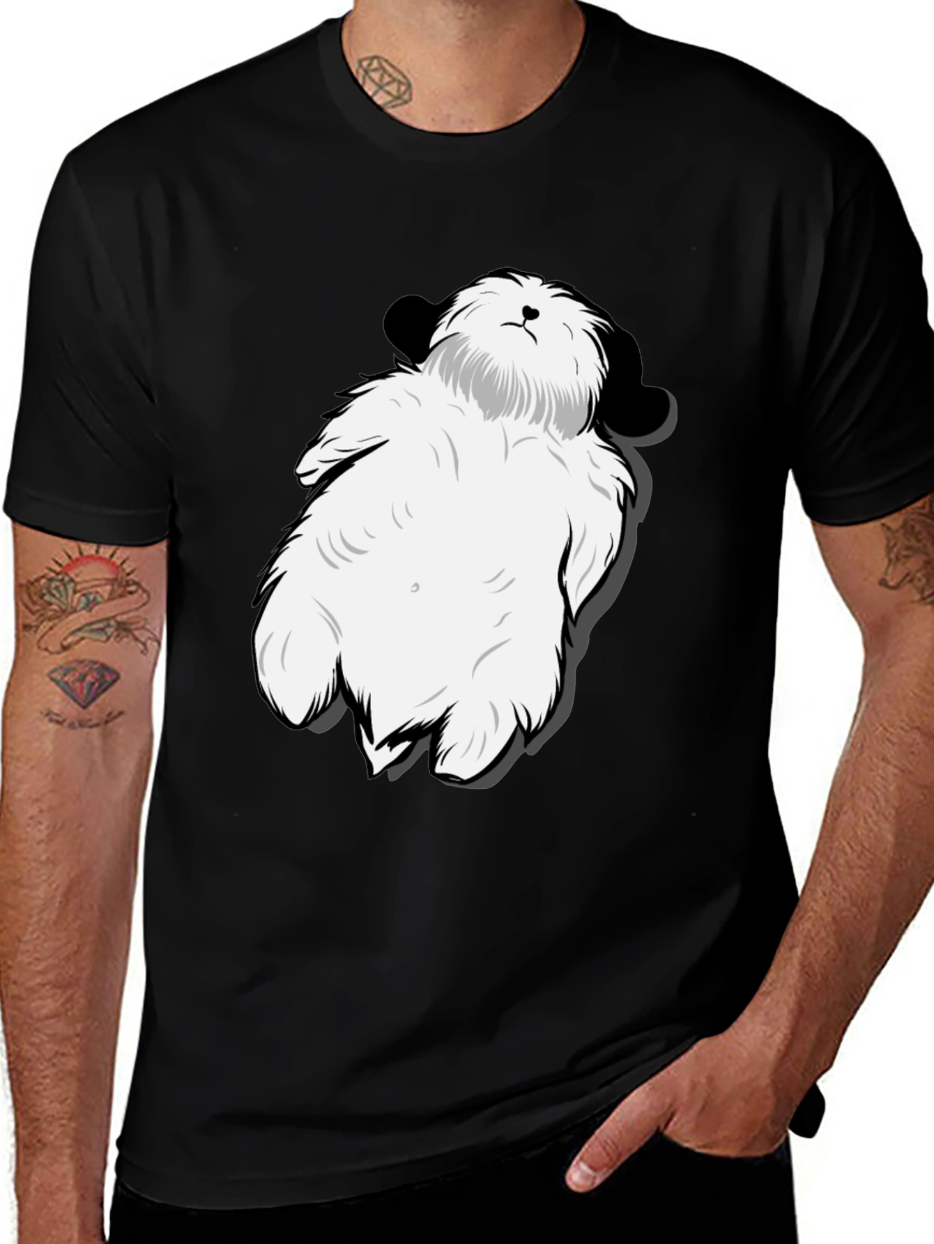 Variant 10 of Cartoon Dog Graphic Tee - Black Cotton Comfort