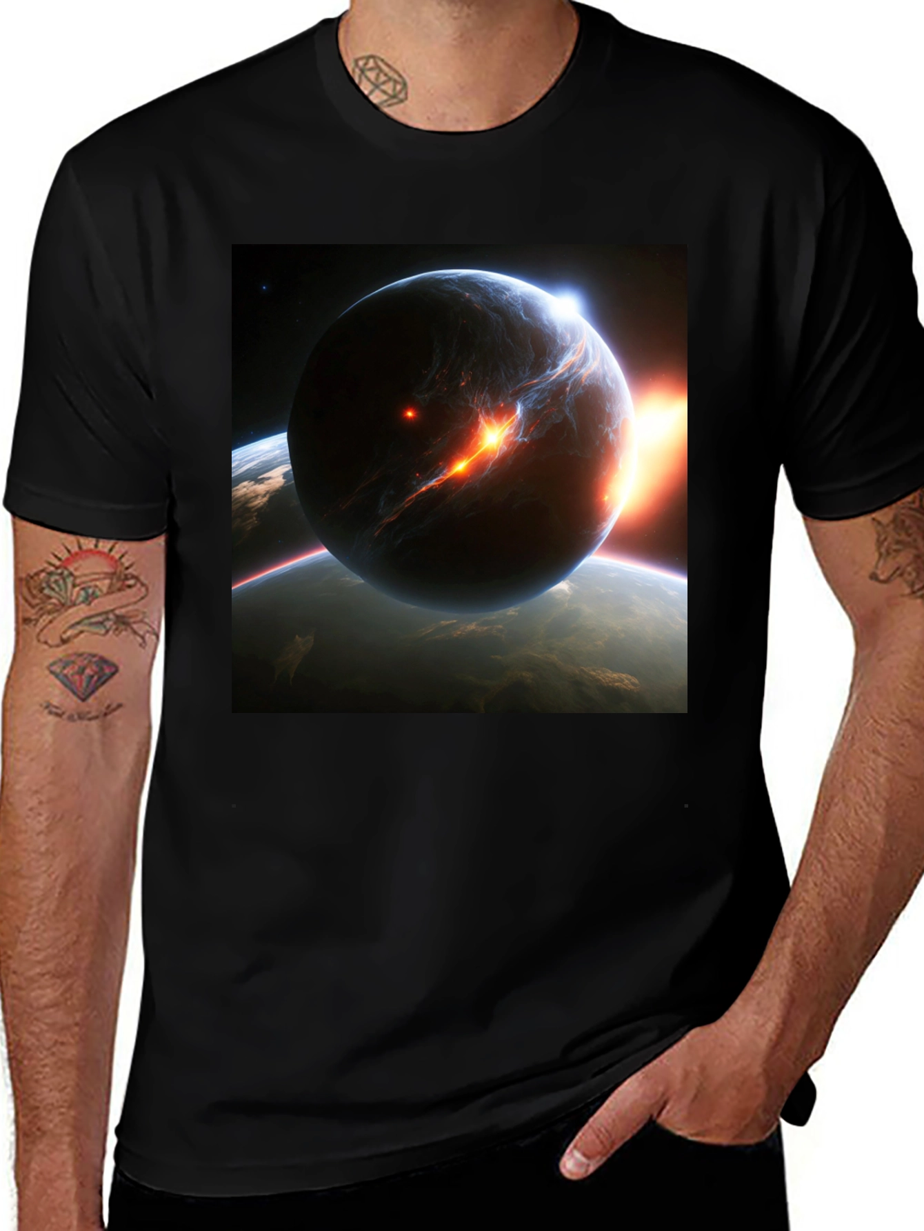 Variant 7 of Cosmic Collision Graphic Tee - Black Cotton T-Shirt