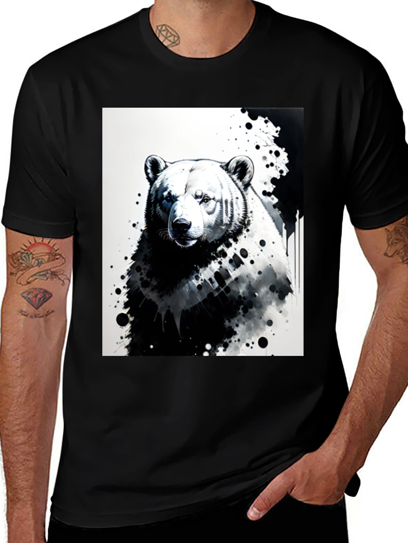 Variant 4 of Bear Graphic Tee - Black Cotton T-Shirt
