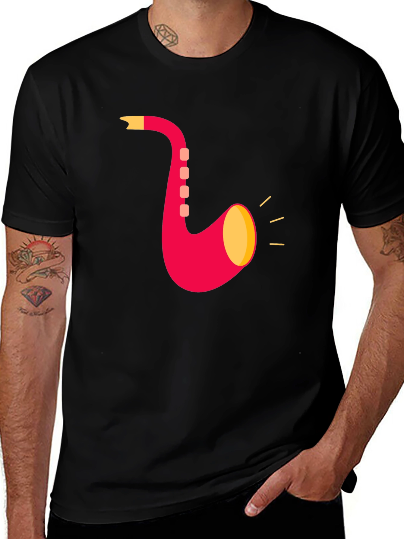 Variant 16 of Saxophone Graphic T-Shirt - Black Cotton Tee