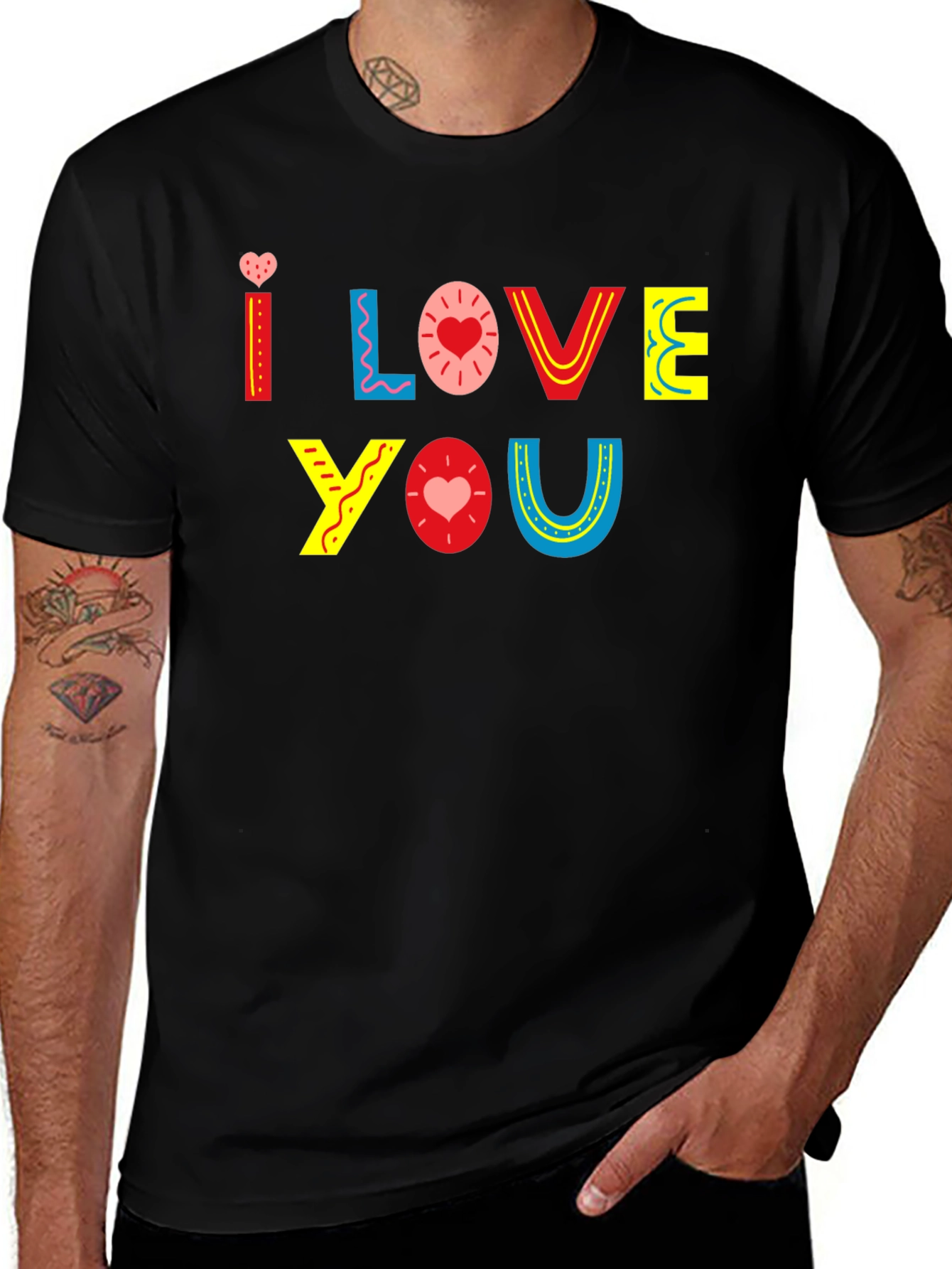 Variant 12 of I Love You Graphic Print Black T-Shirt