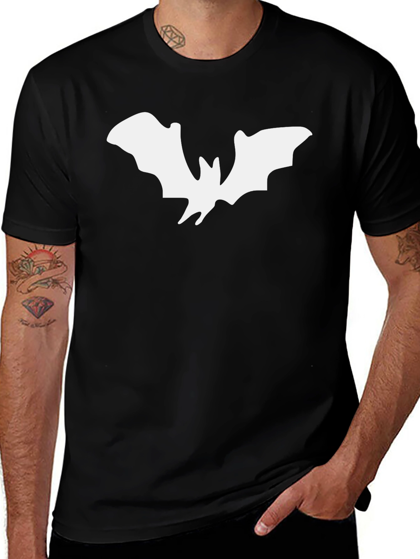 Variant 20 of Men's Black T-Shirt with White Bat Graphic