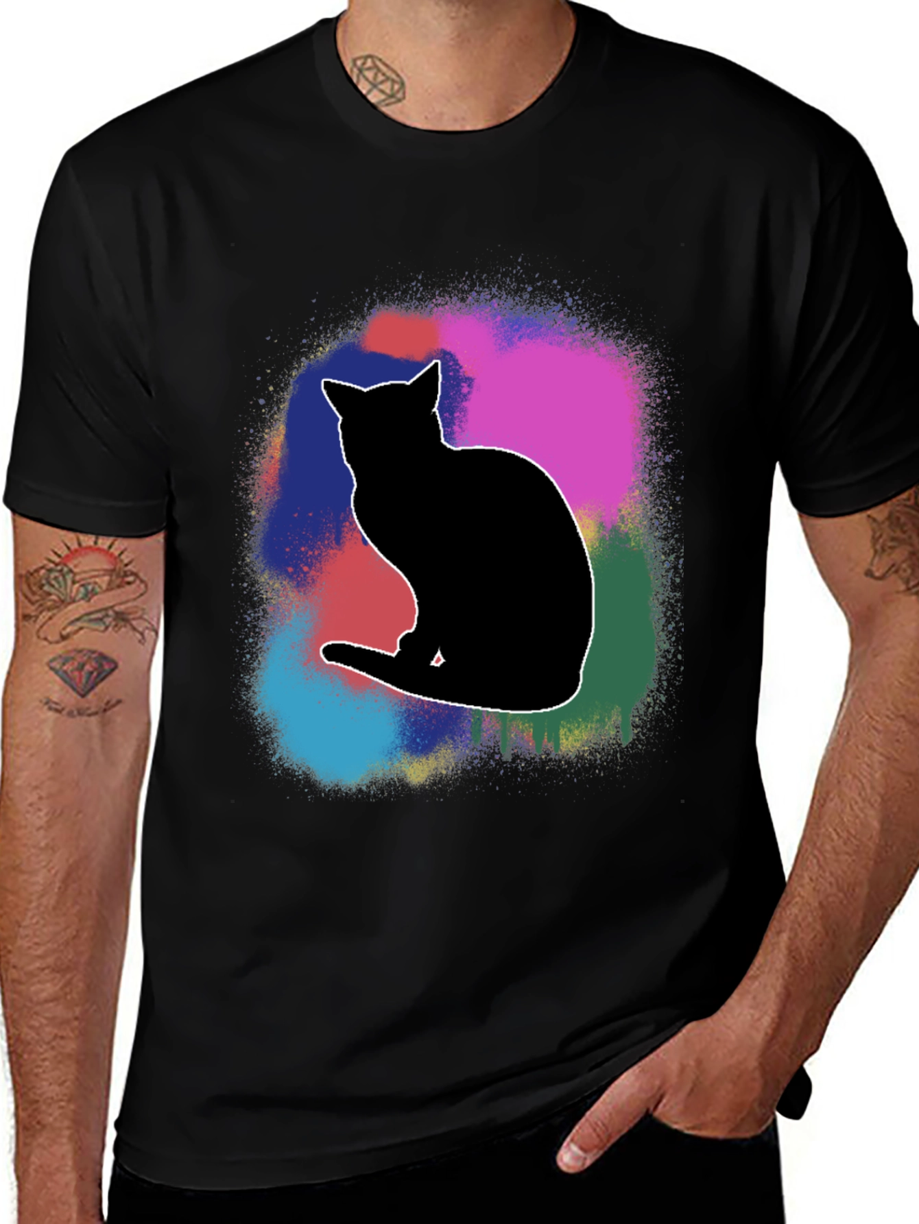 Variant 10 of Colorful Cat Silhouette Graphic T-Shirt