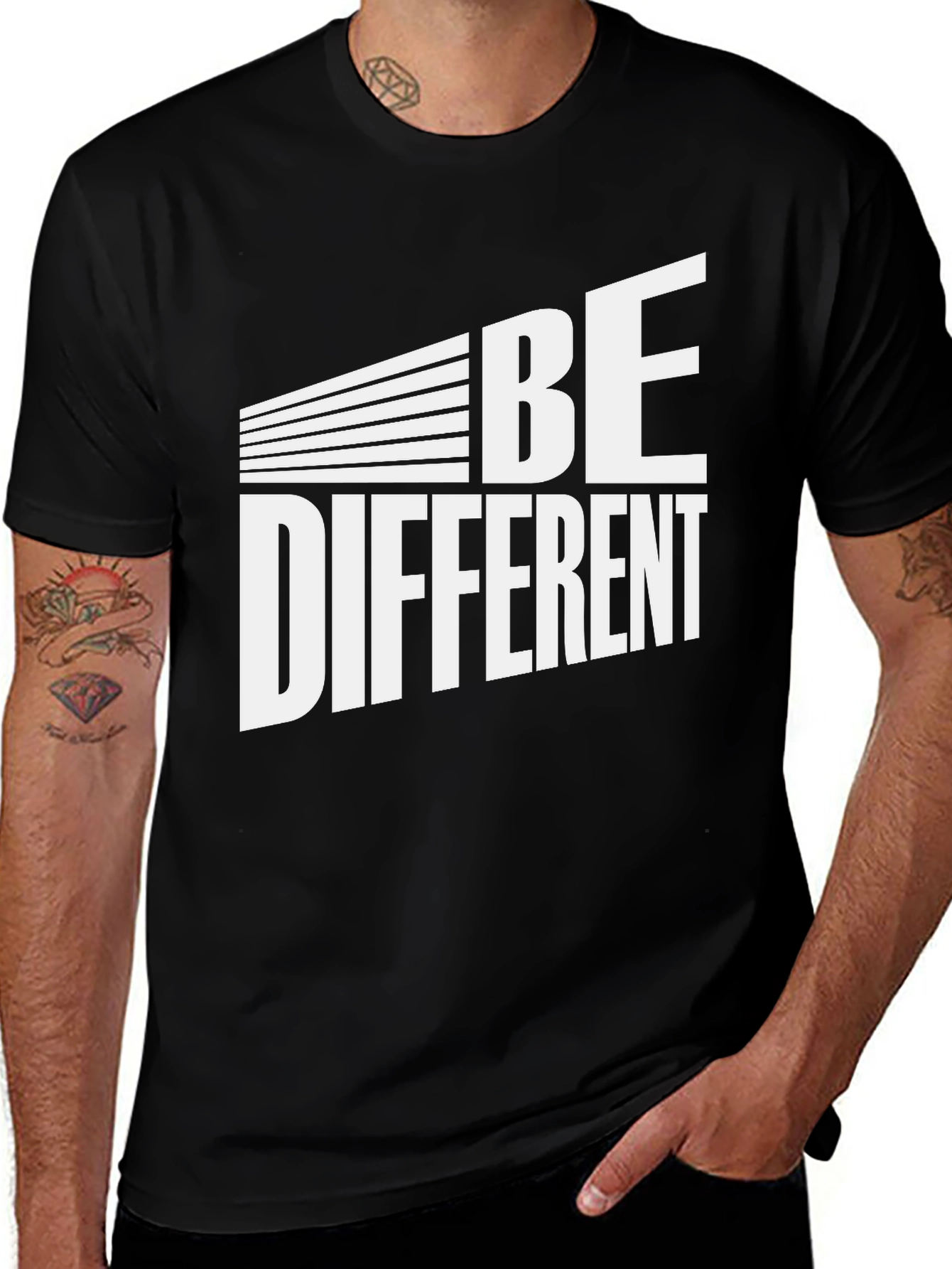 Variant 4 of Be Different Graphic Tee - Black Cotton Blend T-Shirt