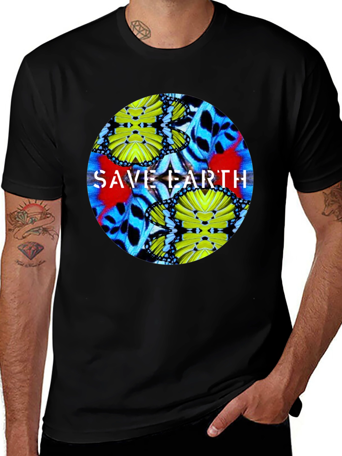 Variant 7 of Save Earth Butterfly Graphic Black T-Shirt
