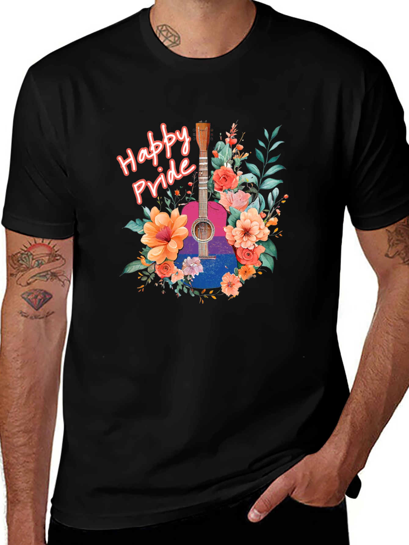 Variant 24 of Happy Pride Guitar T-Shirt - Floral Design
