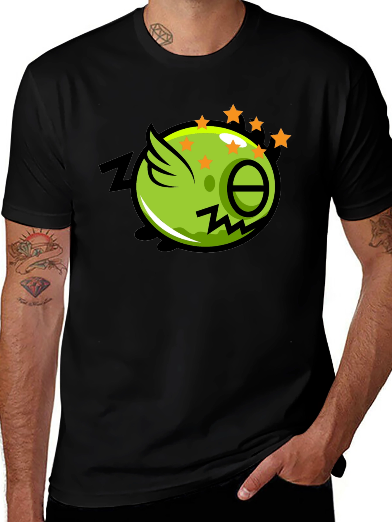 Zonked Green Cartoon Character Black T-Shirt