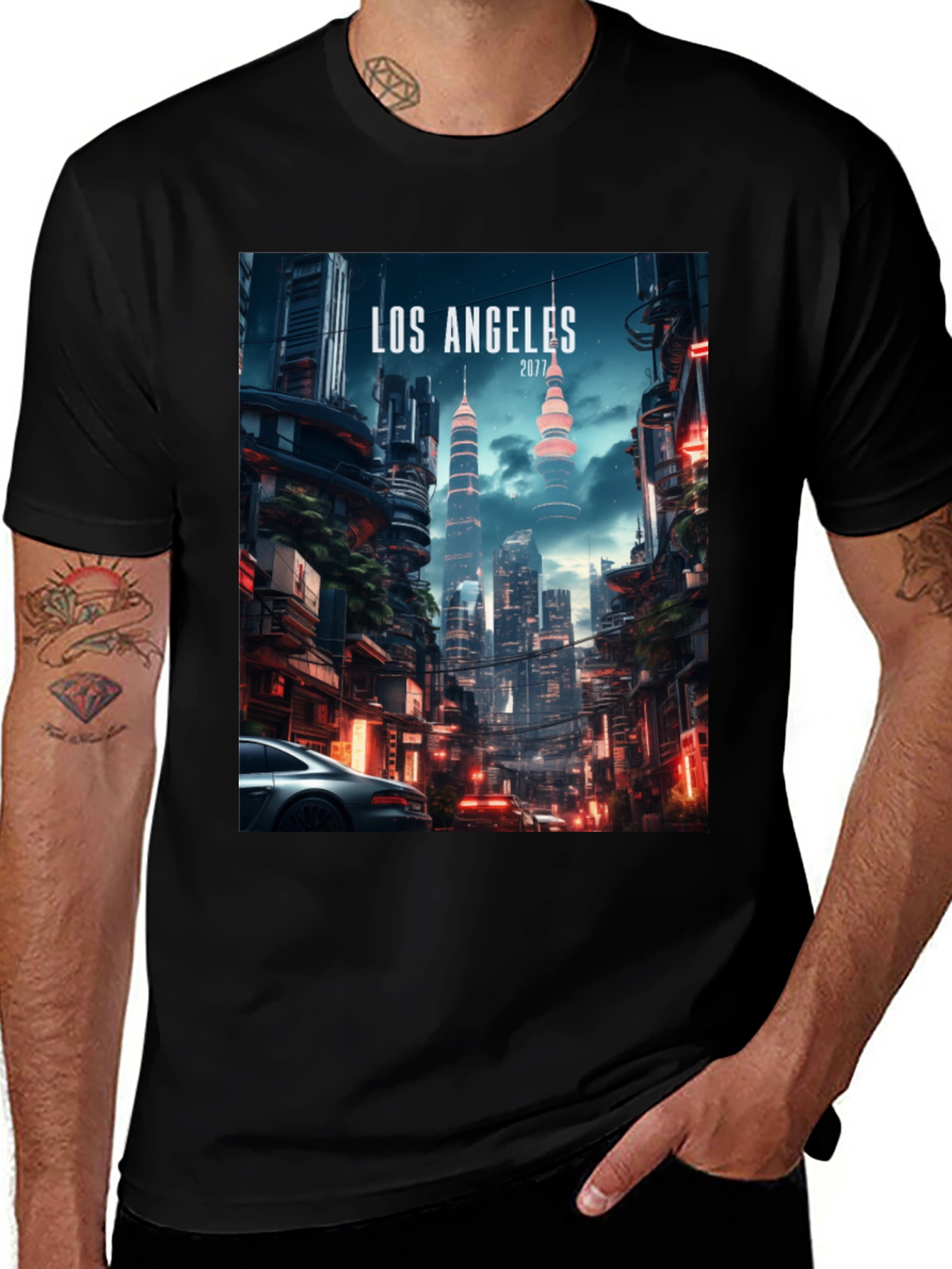 Variant 15 of Cyberpunk Los Angeles 2077 Graphic Tee