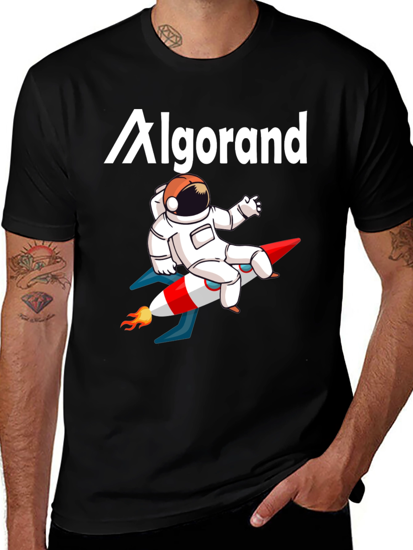 Variant 28 of Algorand Astronaut Rocket T-Shirt - Crypto Moonshot