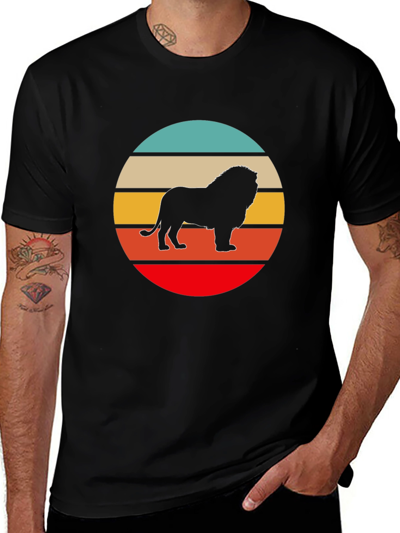 Variant 22 of Lion Silhouette Sunset Graphic Tee - Retro Style Men's T-Shirt