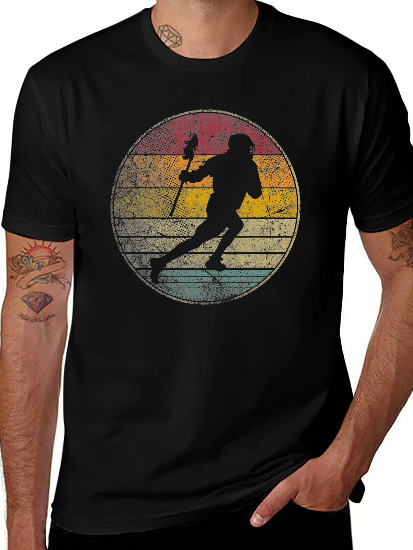 Variant 8 of Retro Lacrosse Player Graphic T-Shirt