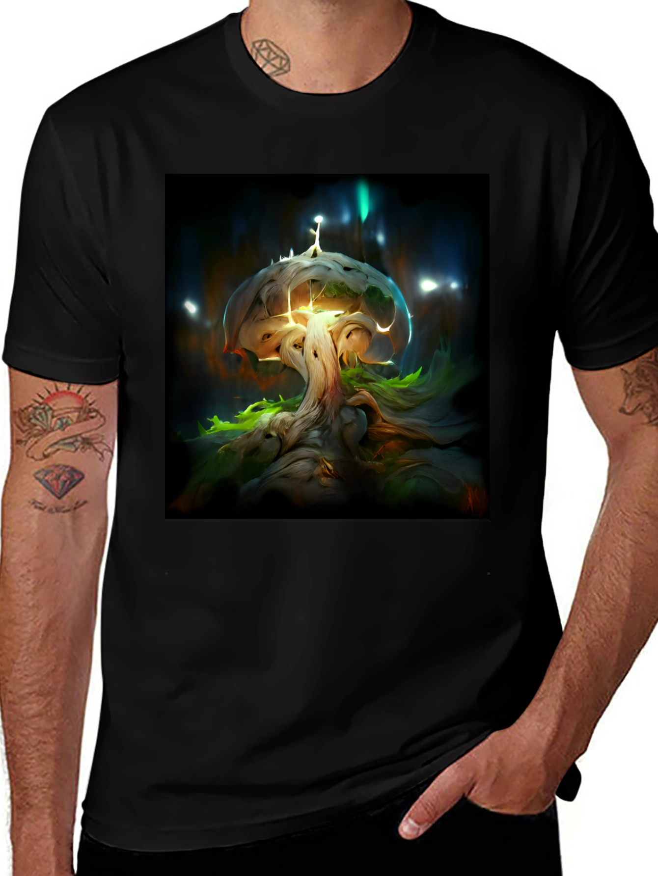 Variant 14 of Enchanted Tree Graphic Tee - Black Cotton Blend