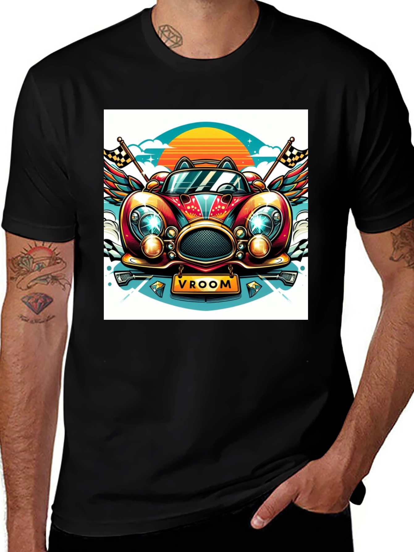 Variant 11 of Retro Vroom Car Graphic Tee - Black