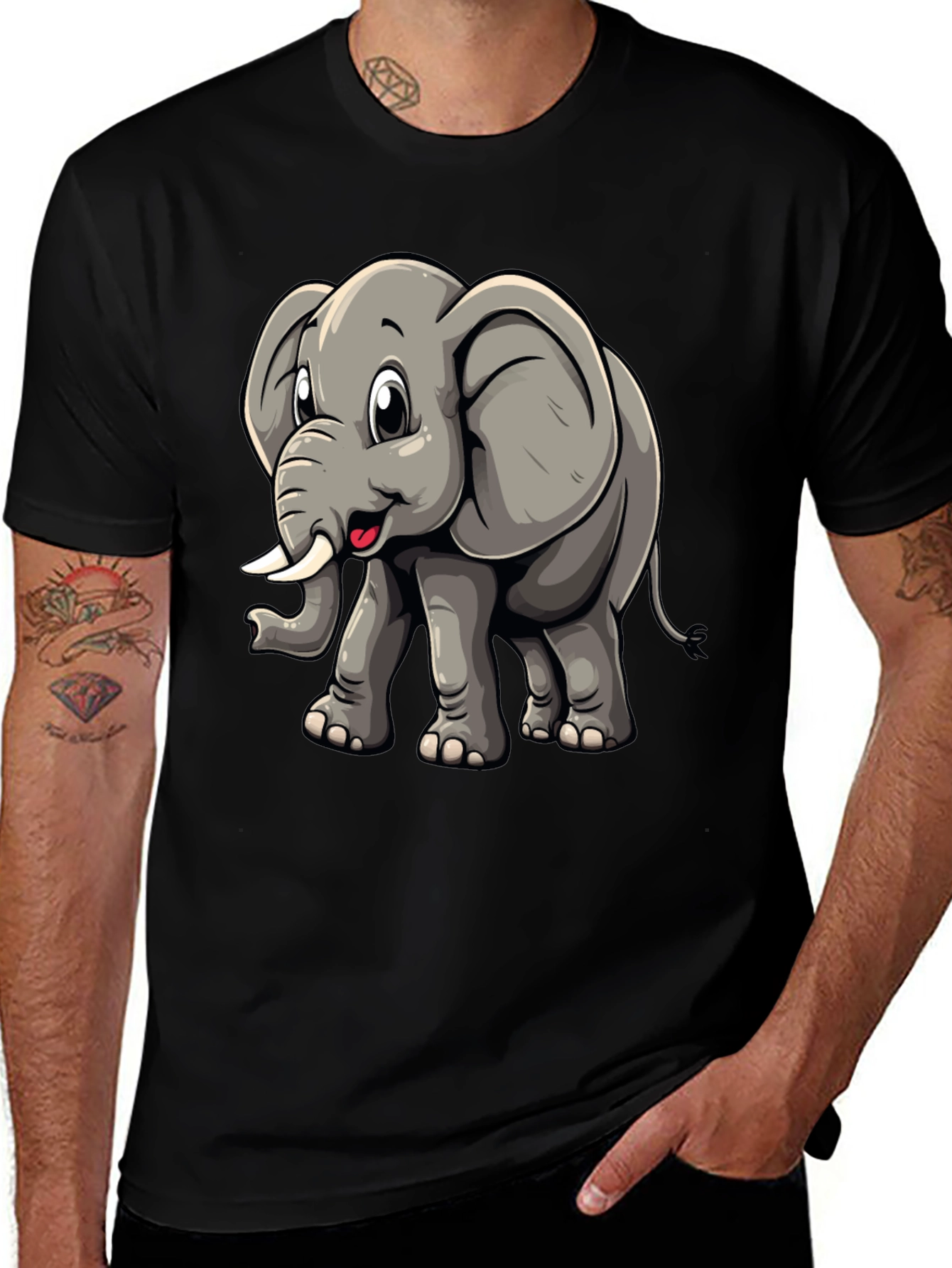 Cute Elephant Graphic Tee - Black T-Shirt