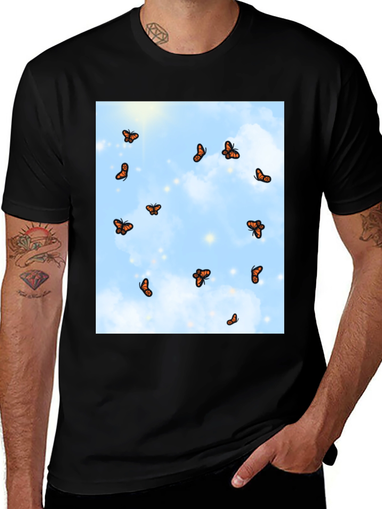 Variant 18 of Butterfly Sky Print Black T-Shirt