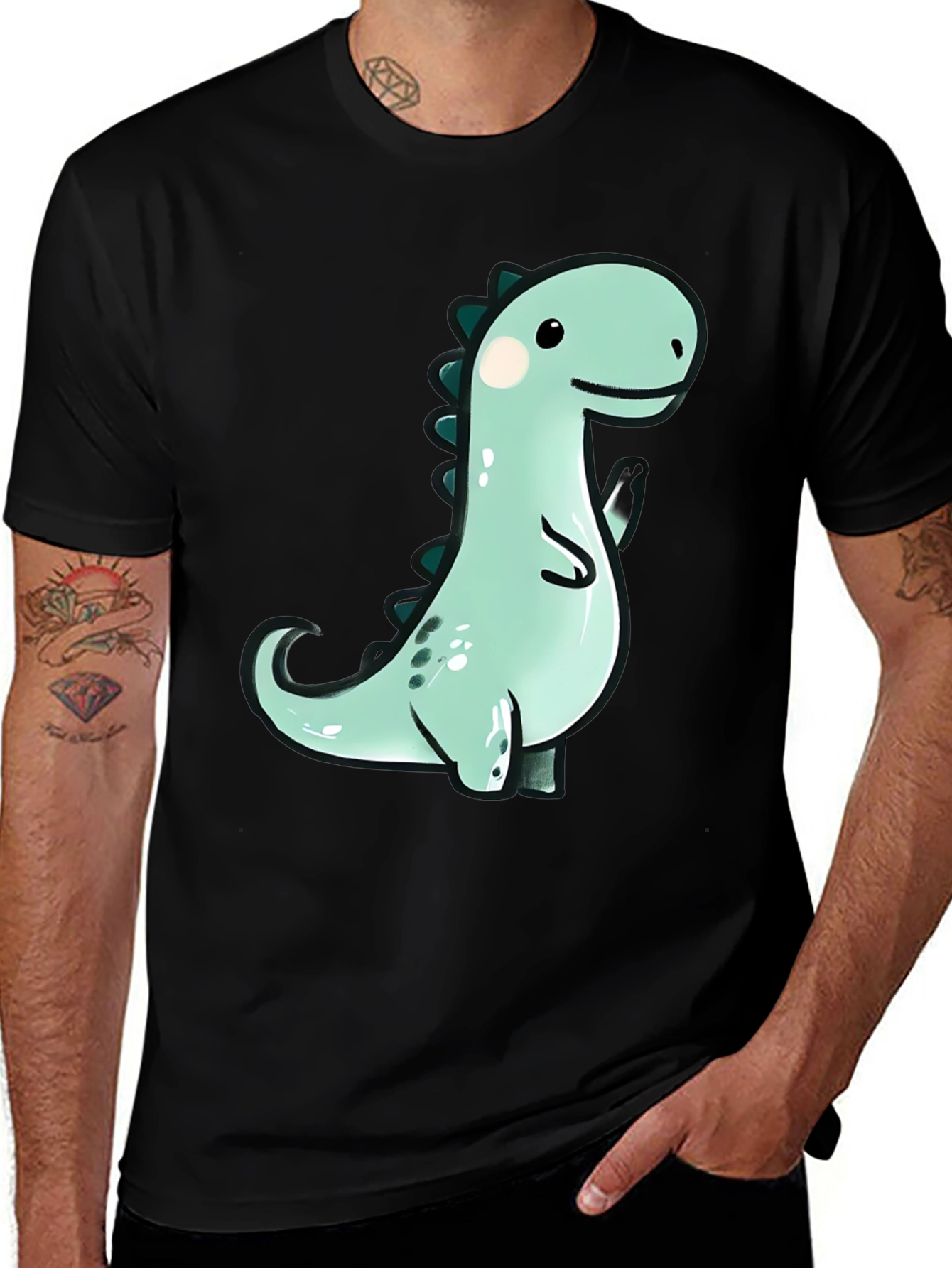 Variant 6 of Cute Dinosaur Graphic Tee - Black Cotton T-Shirt