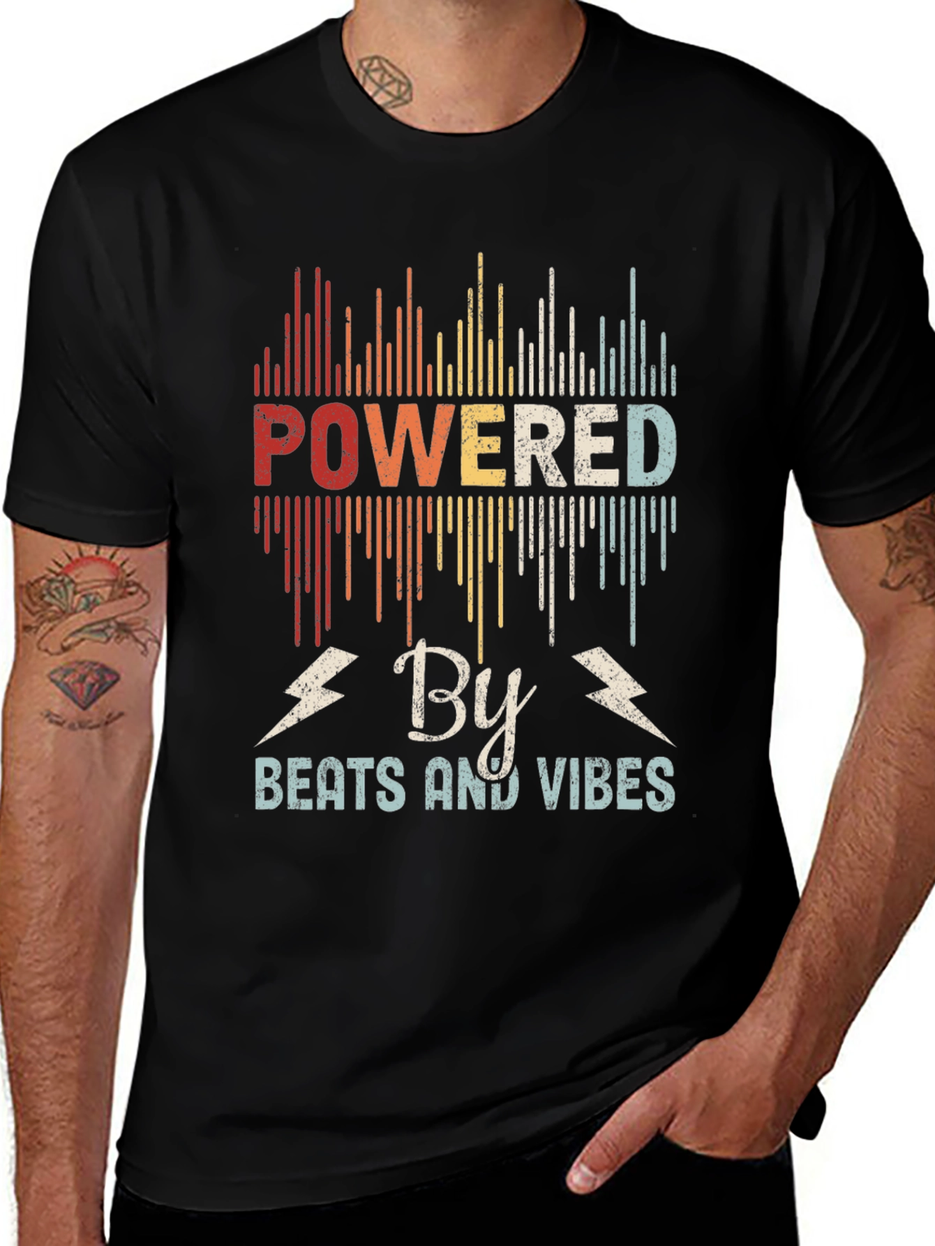 Variant 6 of Powered By Beats and Vibes Retro T-Shirt
