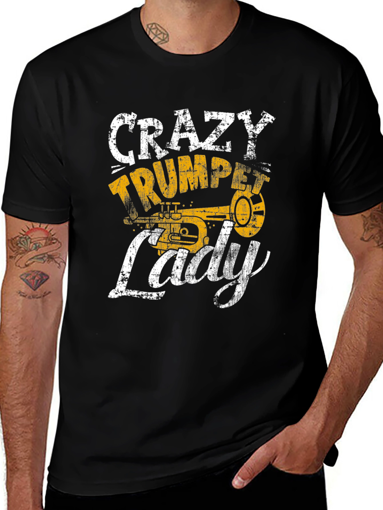 Variant 23 of Crazy Trumpet Lady Graphic T-Shirt - Musician Tee