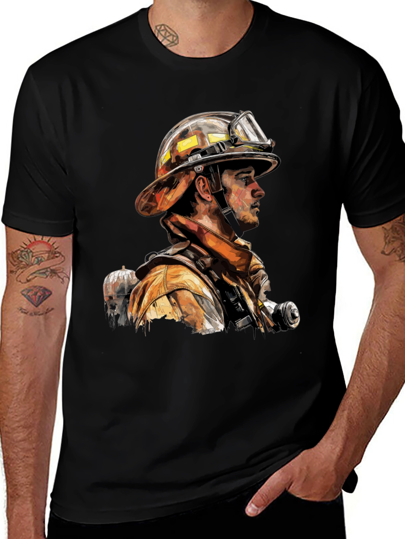 Variant 2 of Firefighter Graphic Tee - Men's Black T-Shirt