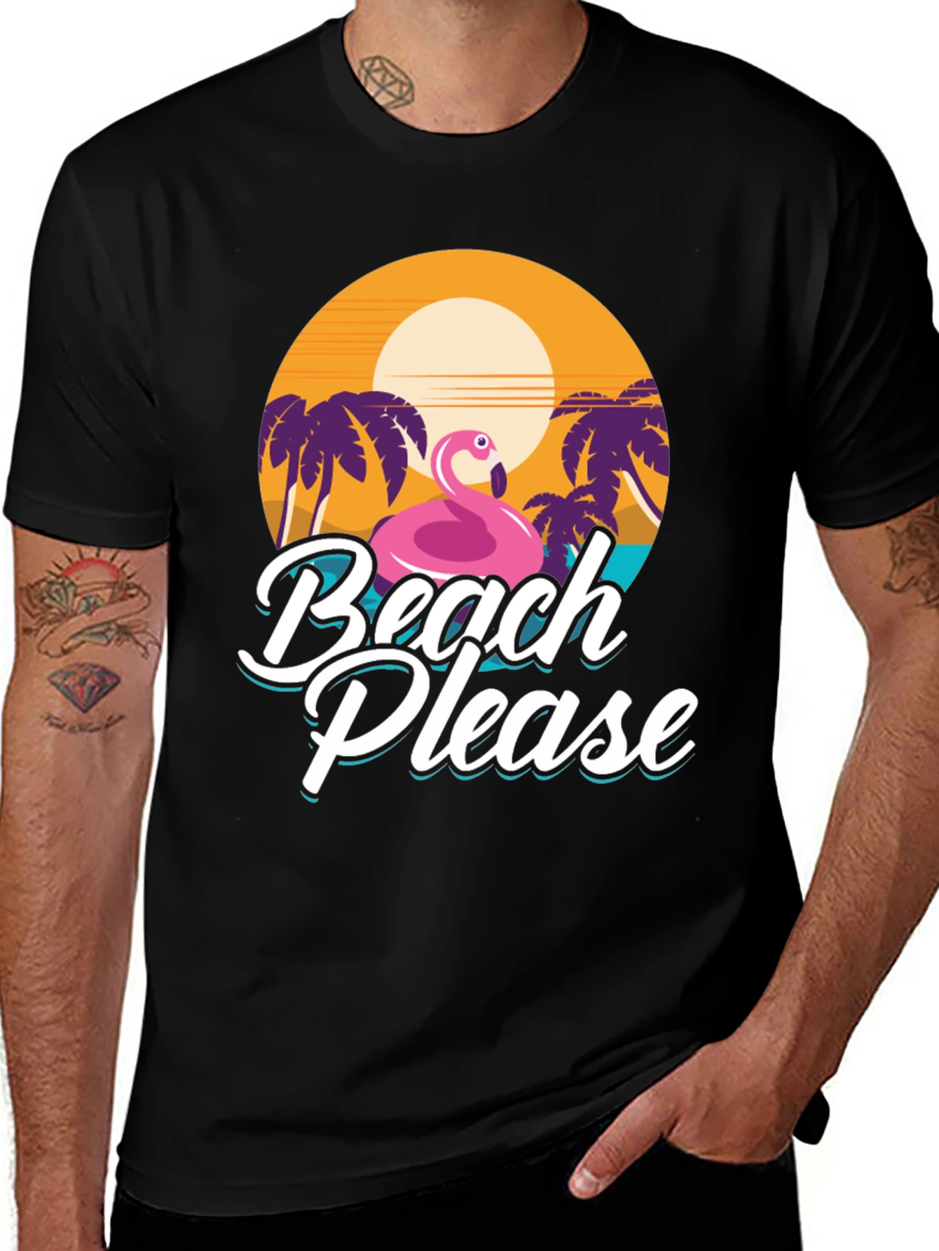 Variant 8 of Beach Please Graphic Tee - Flamingo Summer Vibes