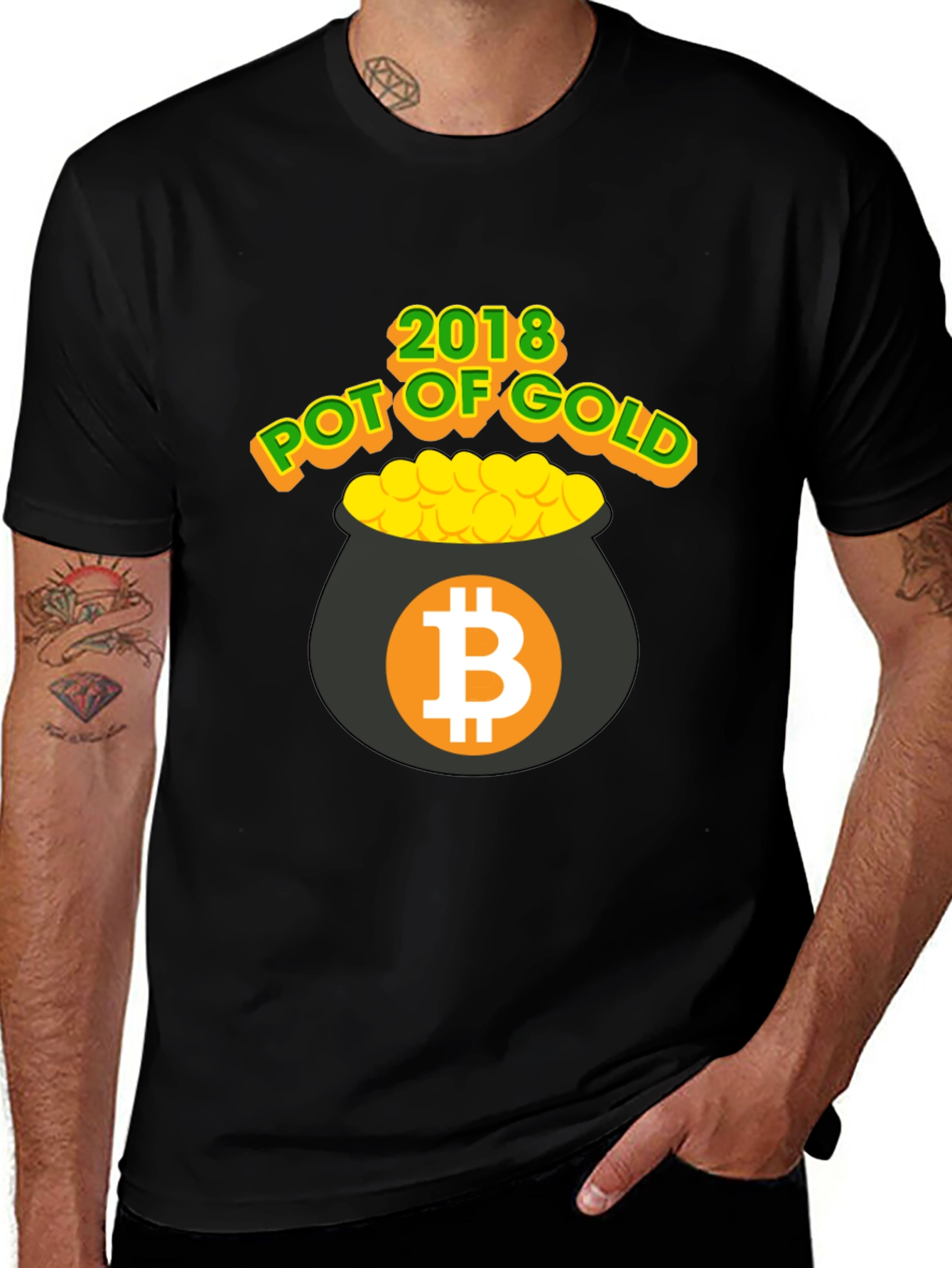 Variant 4 of Bitcoin Pot of Gold 2018 Black T-Shirt