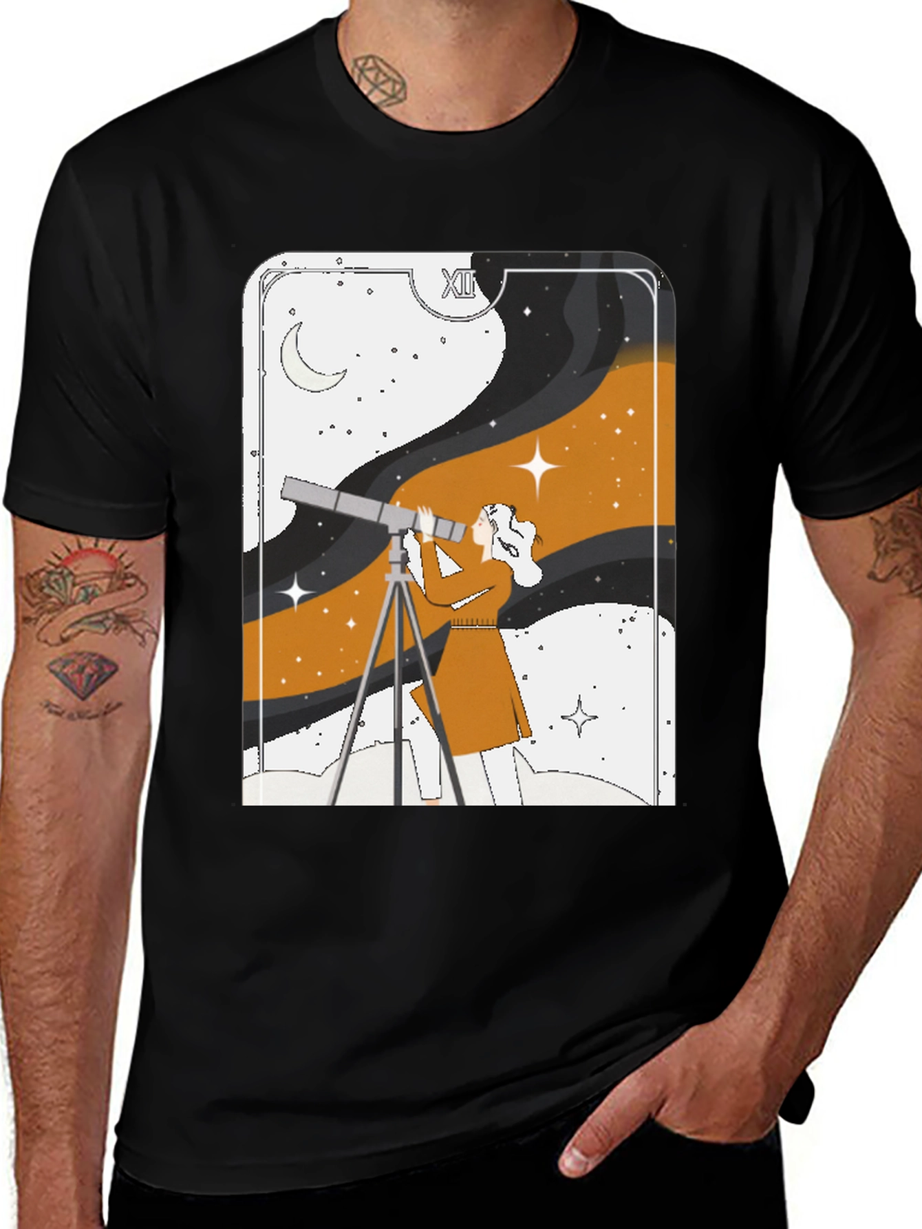 Cosmic Observer Graphic Tee - Stargazer Tarot Card Shirt