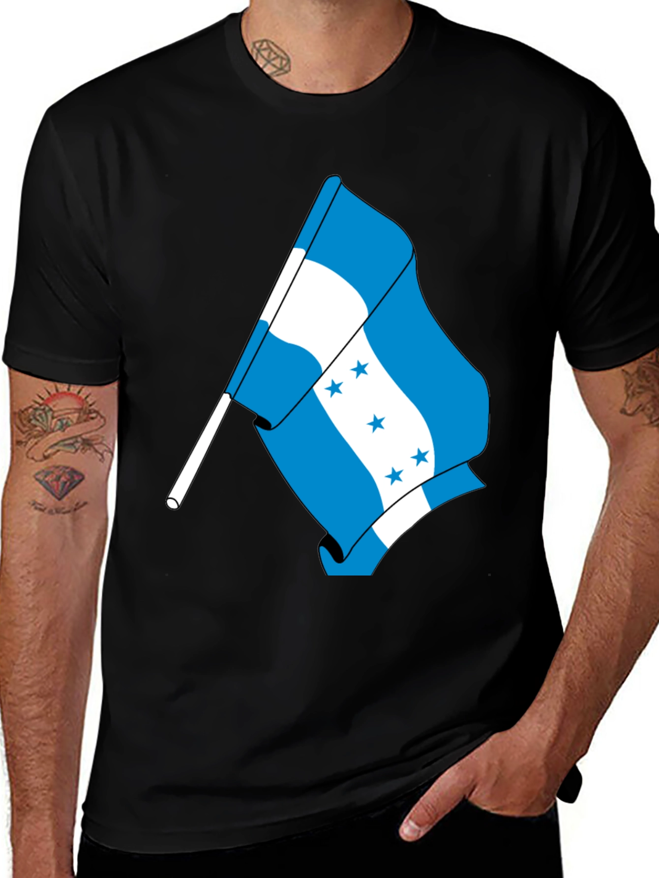 Honduras Flag Graphic T-Shirt - Black Cotton Tee