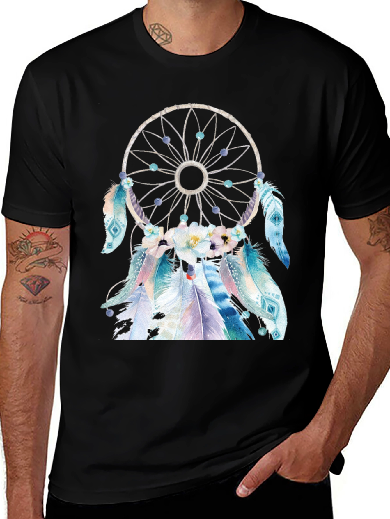 Variant 17 of Dreamcatcher Feather Graphic Tee - Black Casual T-Shirt
