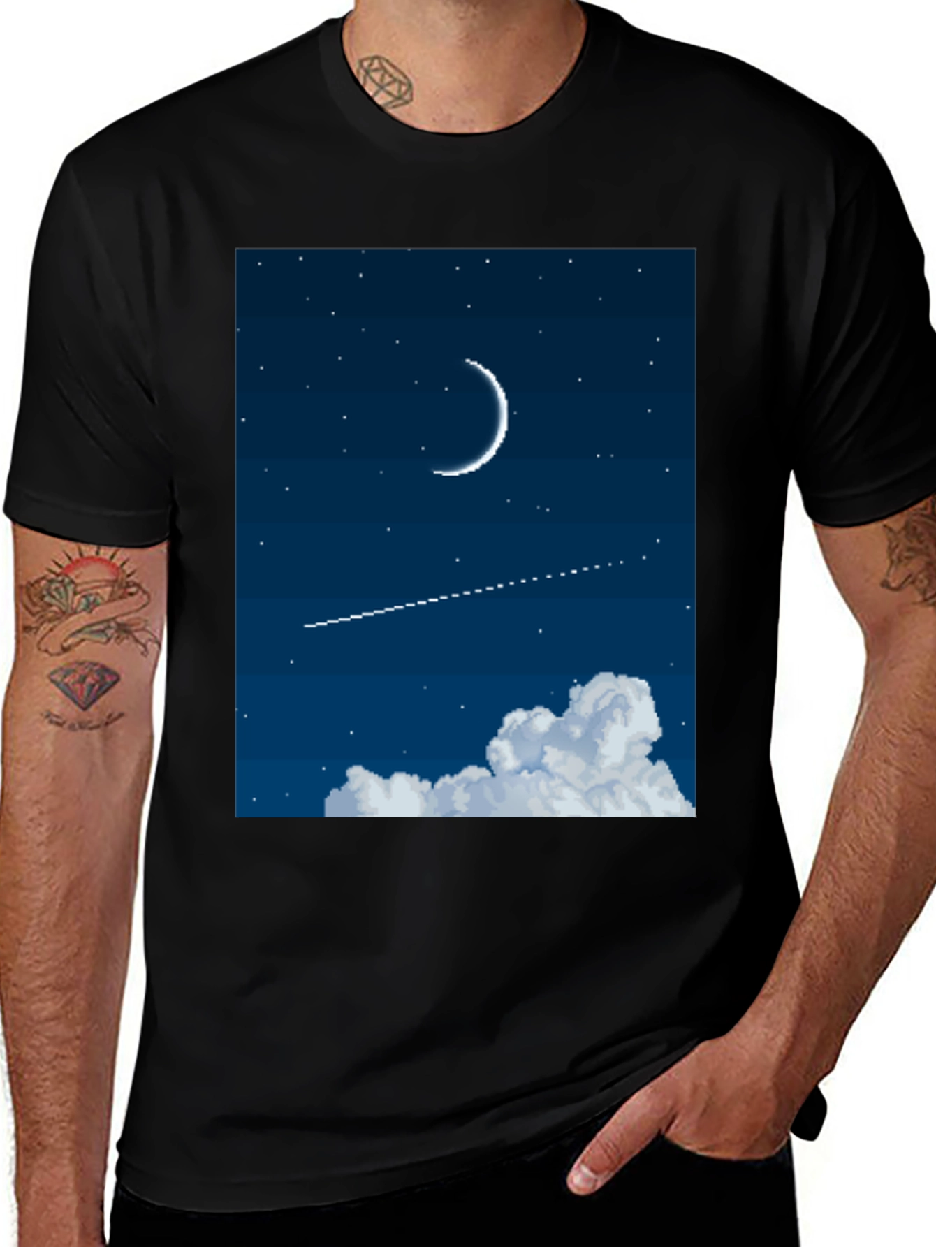 Variant 11 of Pixel Moon Night Sky Black Tee