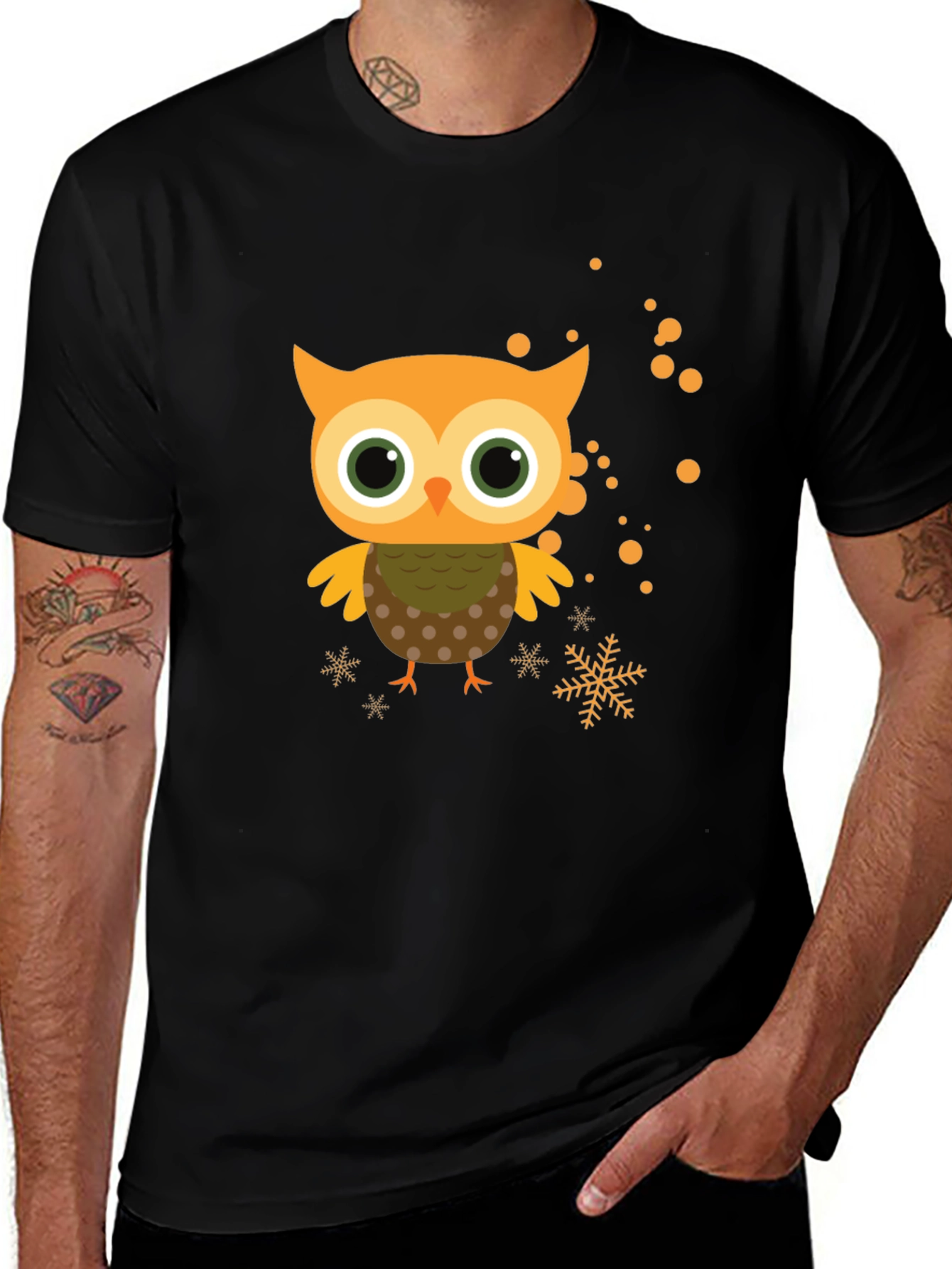 Variant 17 of Cute Owl Graphic Tee - Black Short Sleeve Shirt