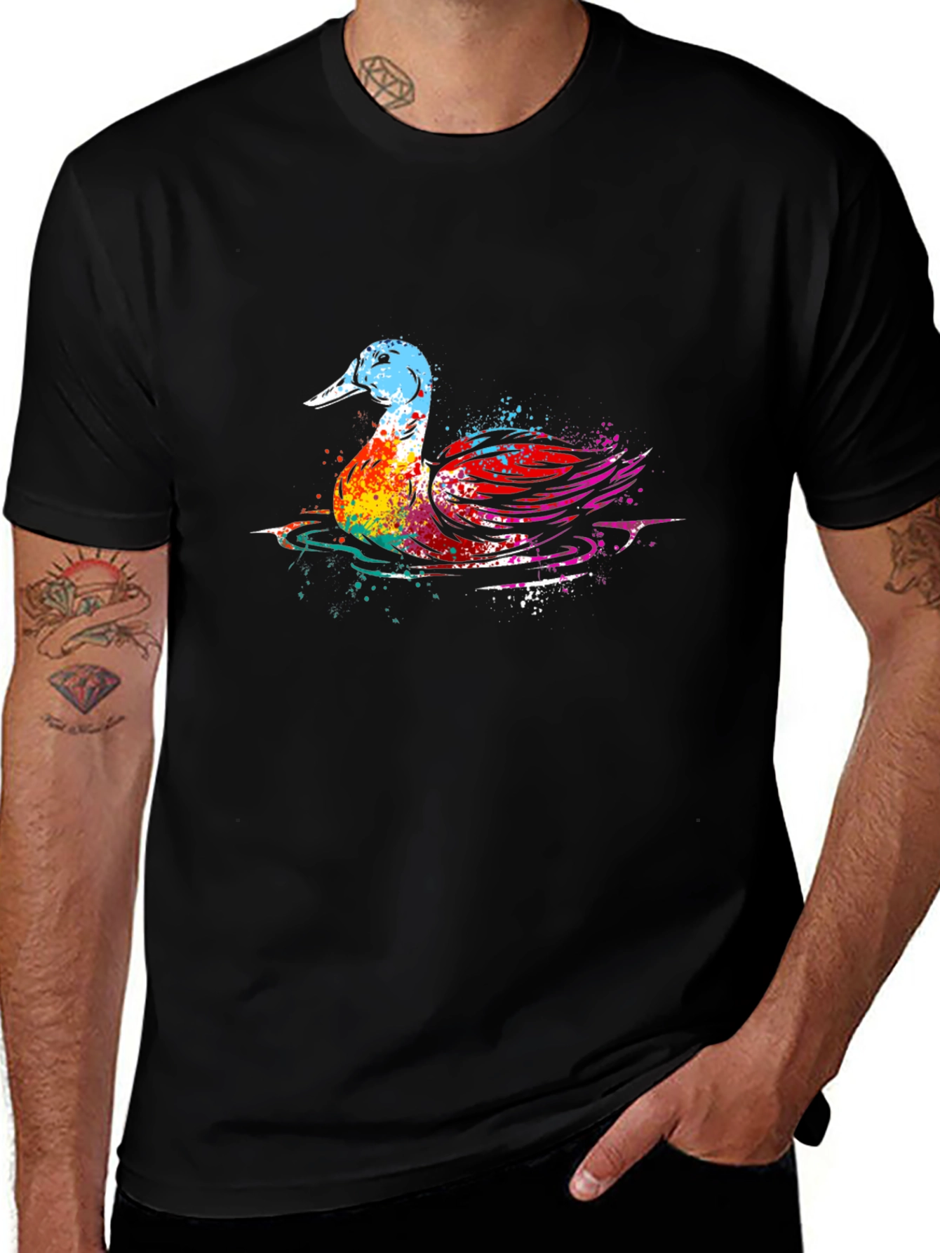 Variant 10 of Duck Splash Graphic Tee - Black Cotton T-Shirt