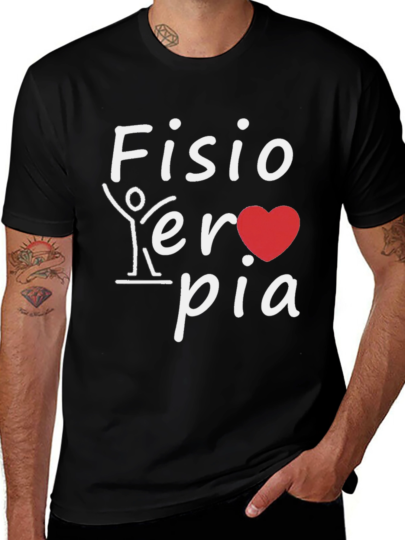 Variant 11 of Fisioterapia T-Shirt: Heart and Stick Figure Design