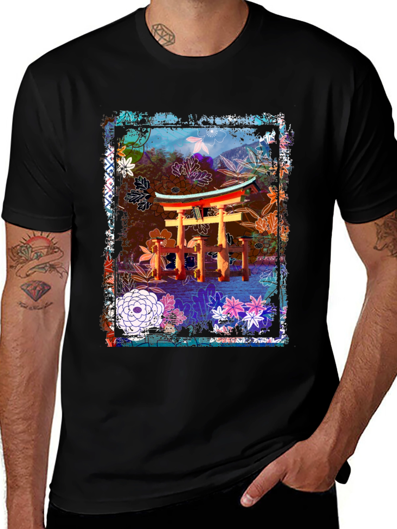 Variant 10 of Japanese Torii Gate Floral Graphic Tee