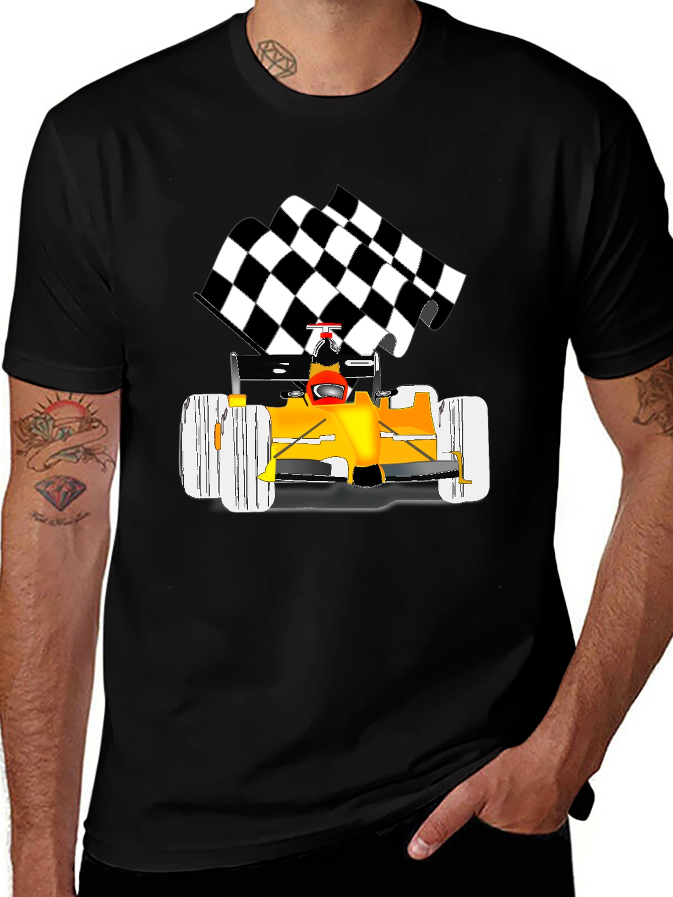 Racing Car Graphic Tee - Checkered Flag Finish