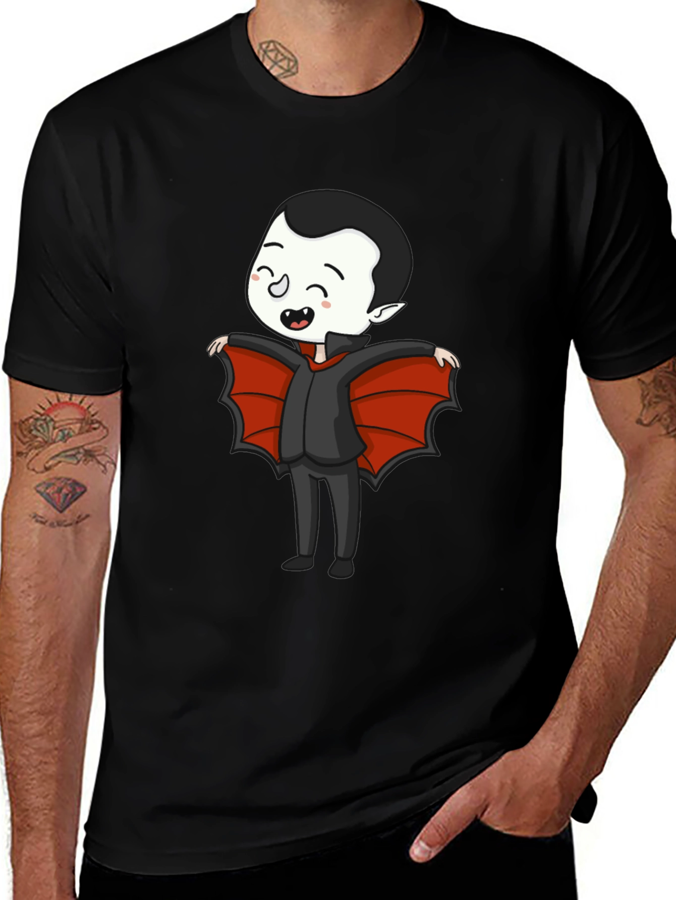 Black Cute Cartoon Vampire T-Shirt main image