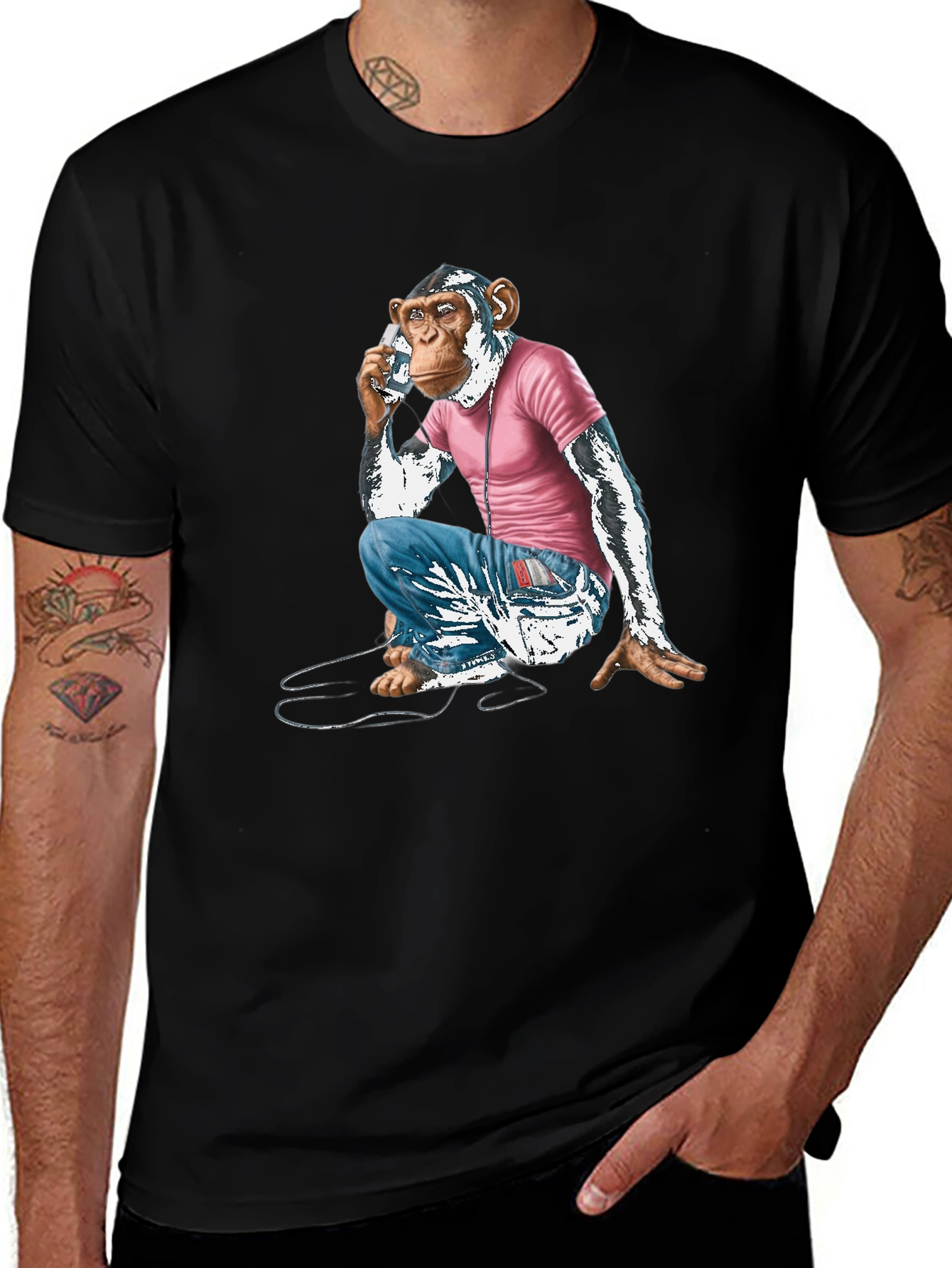 Variant 20 of Chimpanzee Phone Call Graphic T-Shirt